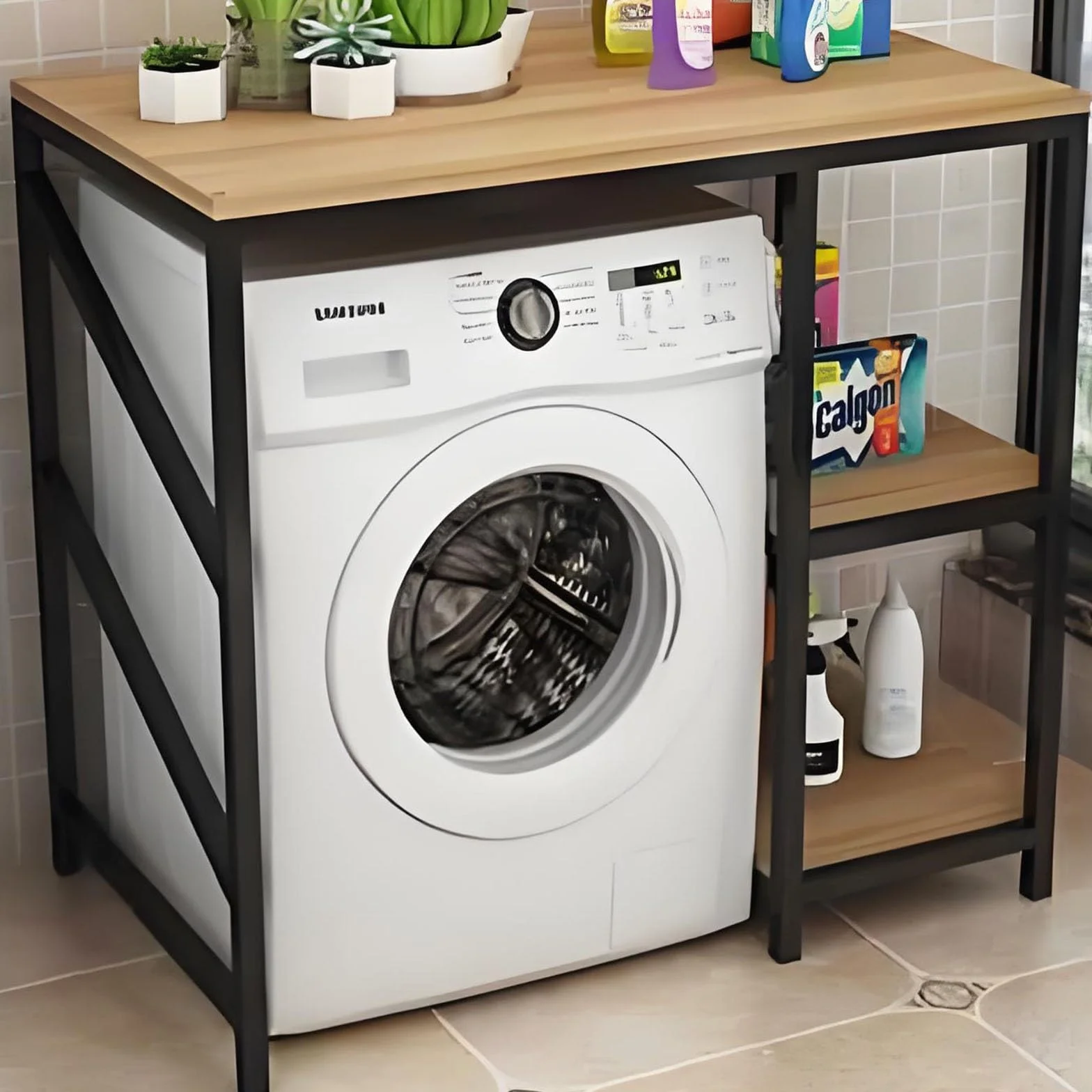Estantería Lavadora Secadora, Soporte Secadora sobre Lavadora, Mueble Lavadora Secadora, Gabinete De Lavadora De Tambor, para Lavadora para Baño, Cocina, Balcón, Lavandería (Black+Yellow)