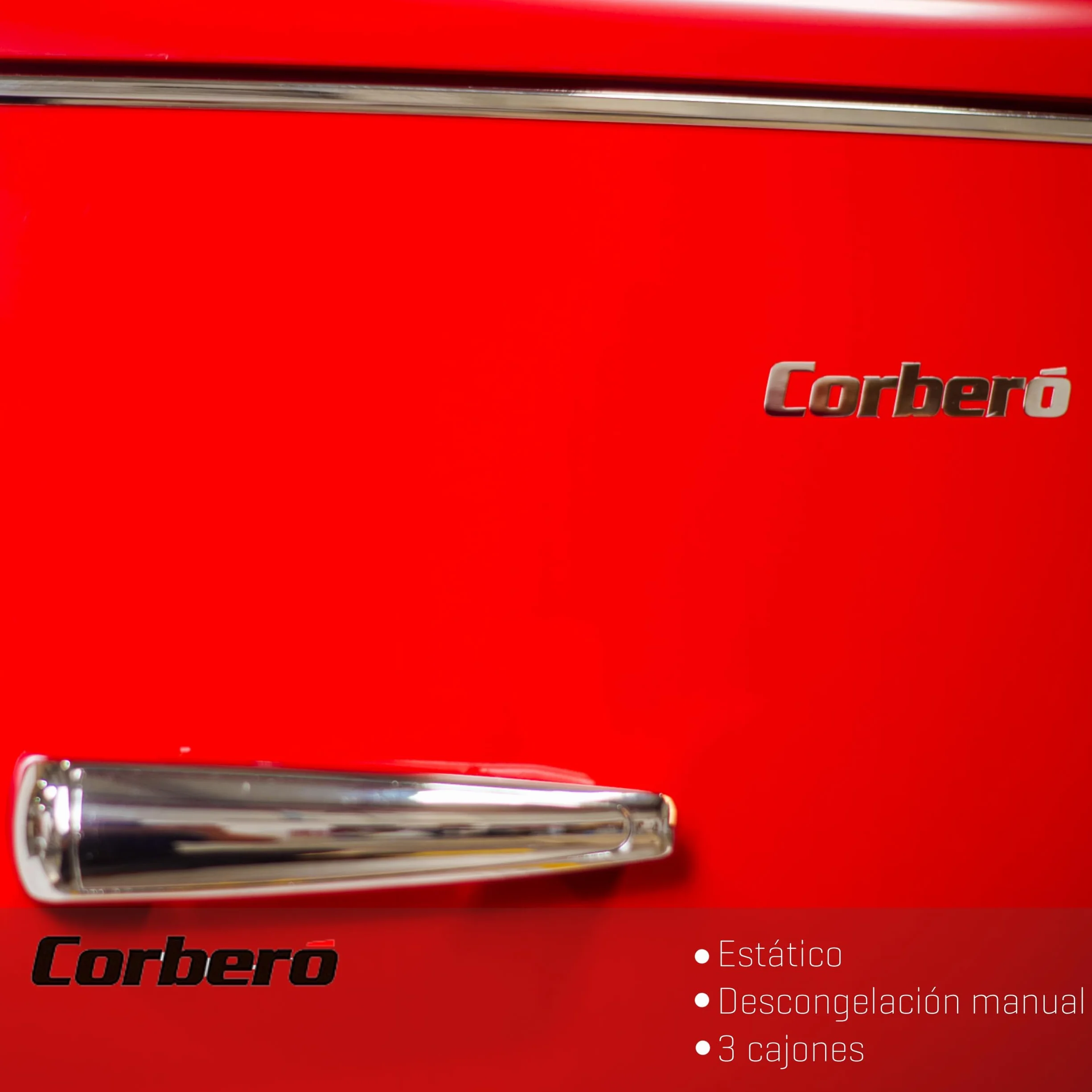Corberó - Mini Congelador Retro | E-CCVG90RR | 86L | Descongelación Manual | 3 Cajones en Congelador | Patas Niveladoras | 41 dB | Rojo
