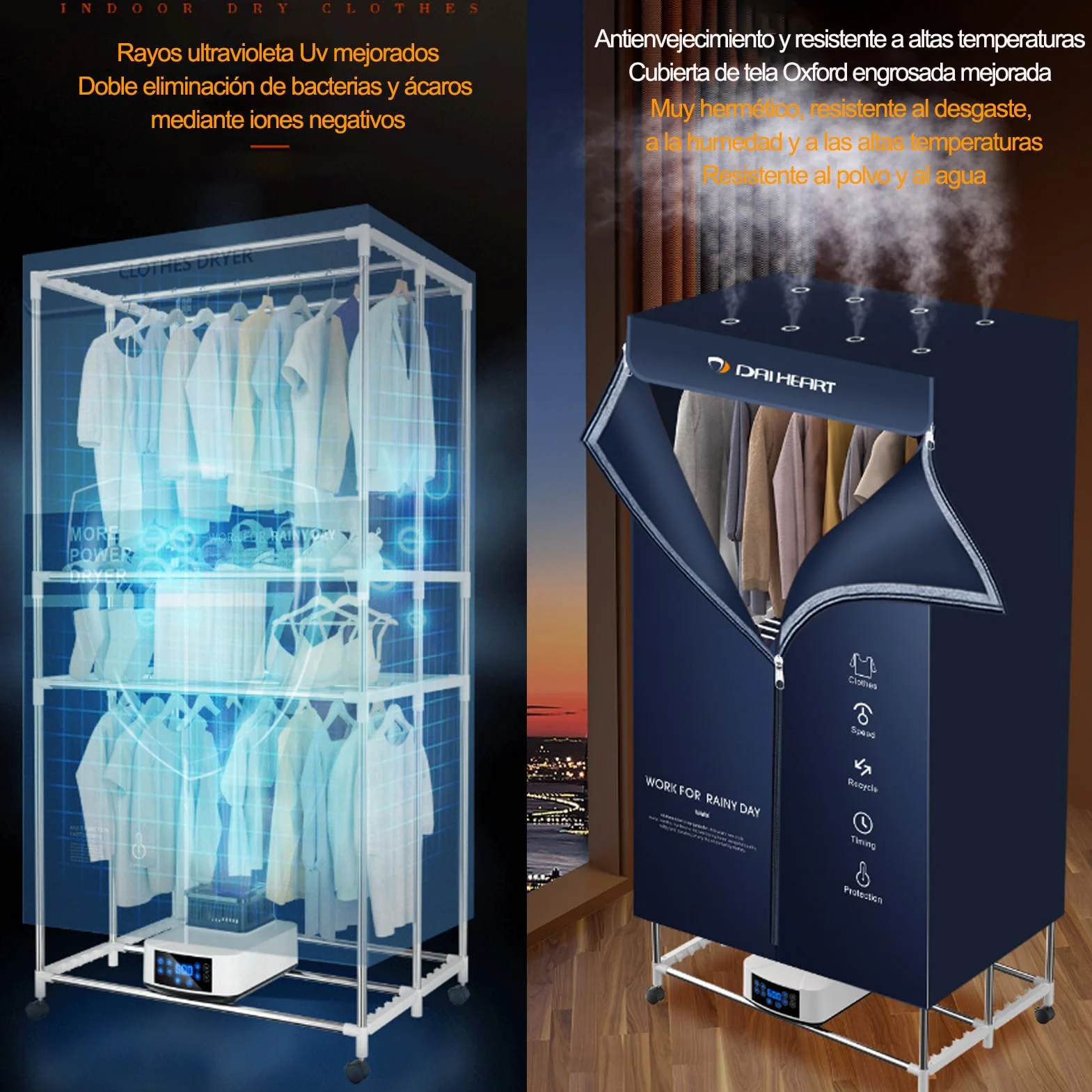 Secadora portatil ropa,tendedero secador de ropa electrico Capacidad de 30kg, Temporizador de 240 Min y Función de Calefacción PTC, Reducción de Ruido