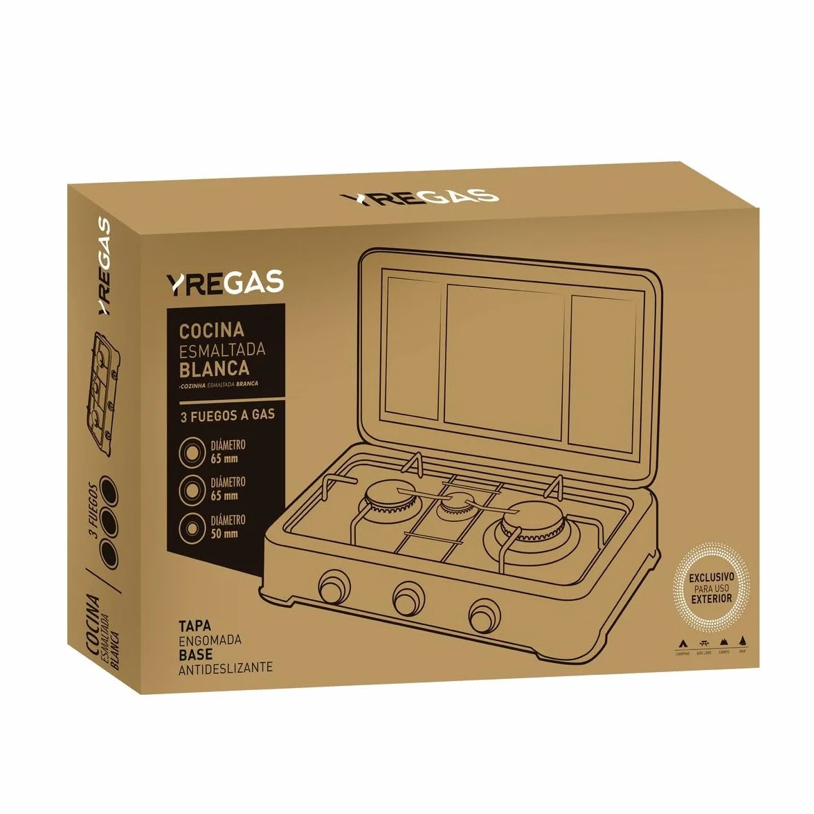 COCINA GAS 3 FUEGOS C/TAPA ESMALTADA BLANCA
