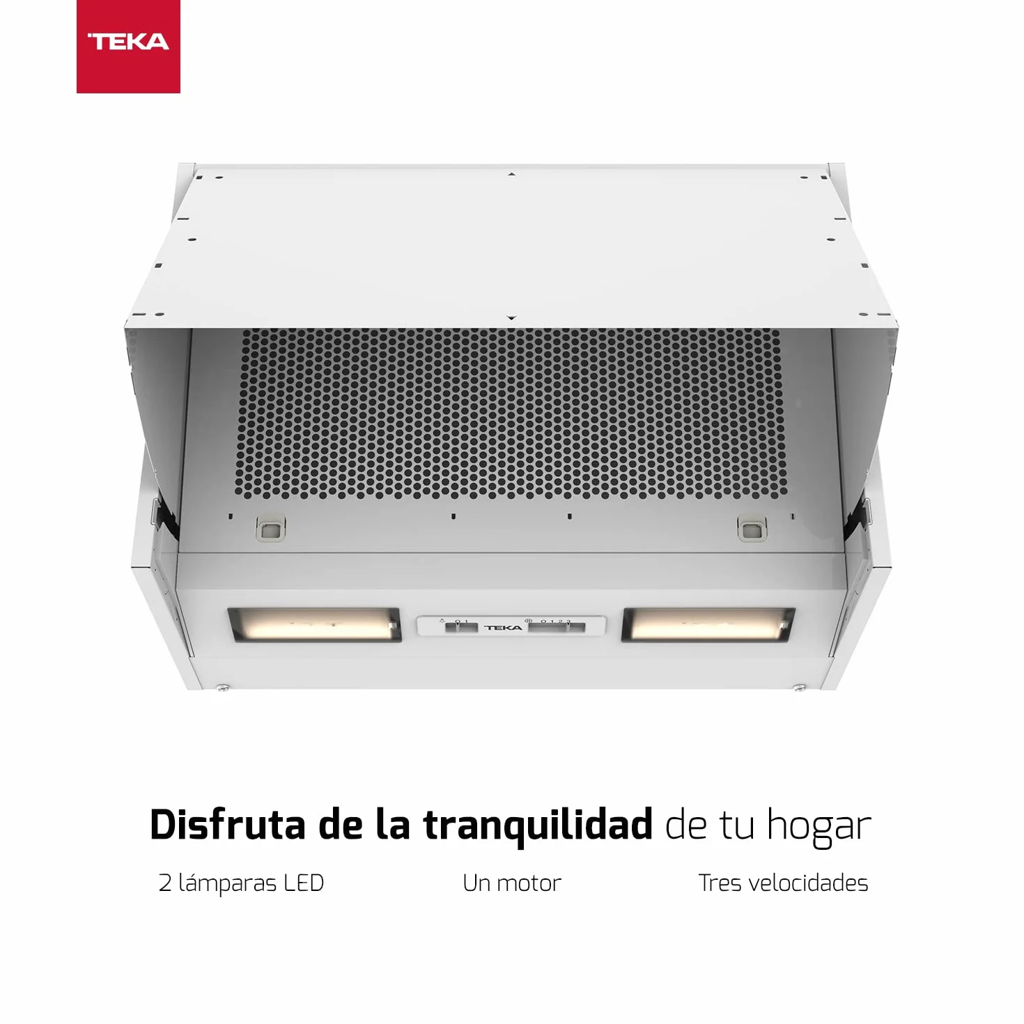 TEKA Campana Extractora Integrada 60 cm, 1 Motor, 3 Velocidades, 284 m3/h, 2 Lámparas LED, Mandos Mecánicos Deslizantes, NR1 63020 SOS