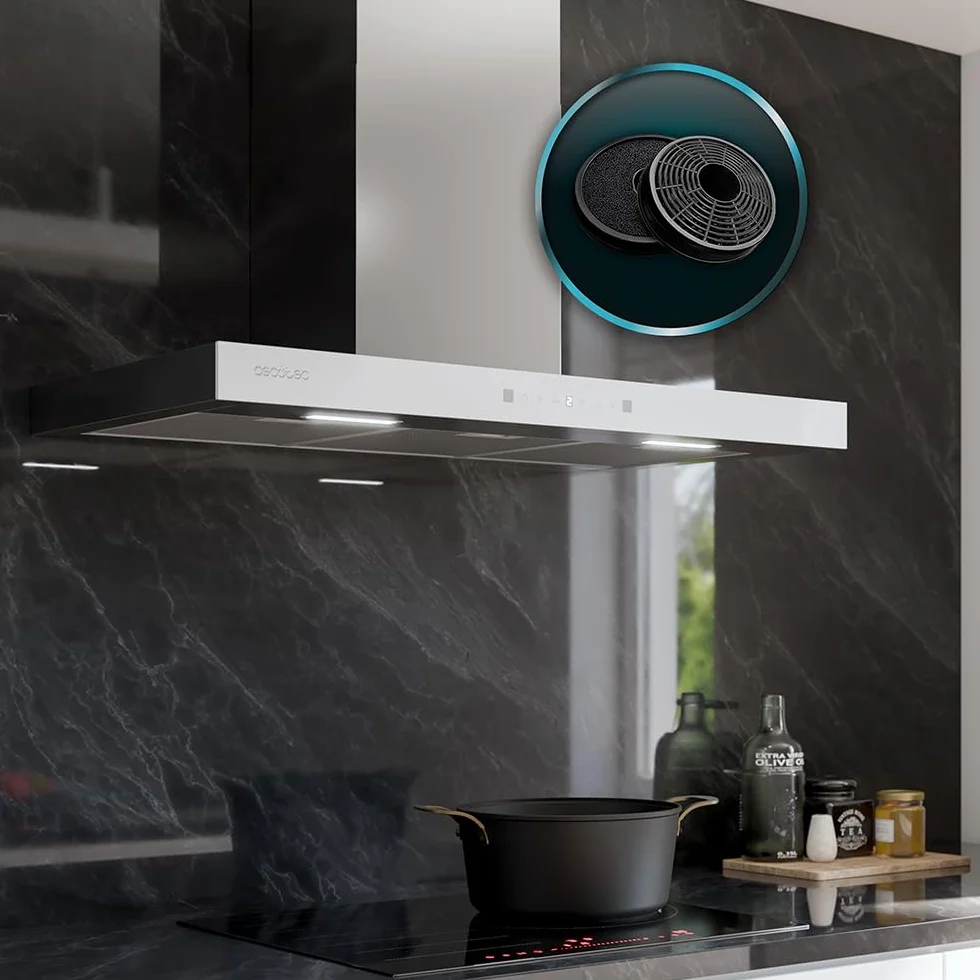 Cecotec Campana Extractora 90 cm Bolero Flux TT 905500 Glass White A++ 70W 550m³/h Control Táctil LED