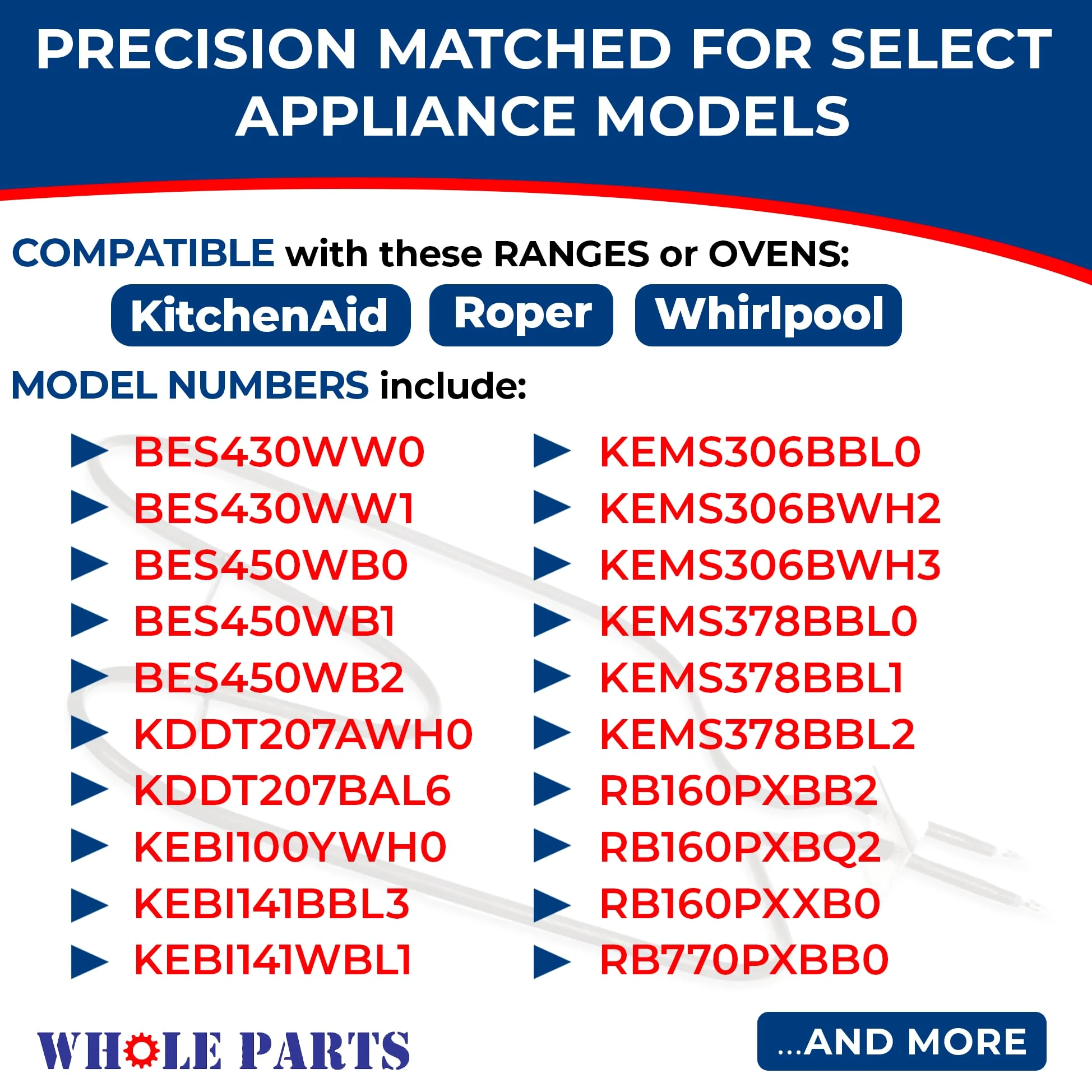 Whole Parts Elemento calefactor para horno de cocina, pieza # WP661416 – Repuesto y compatible con algunos hornos u hornos de ayuda de cocina, Roper y Whirlpool