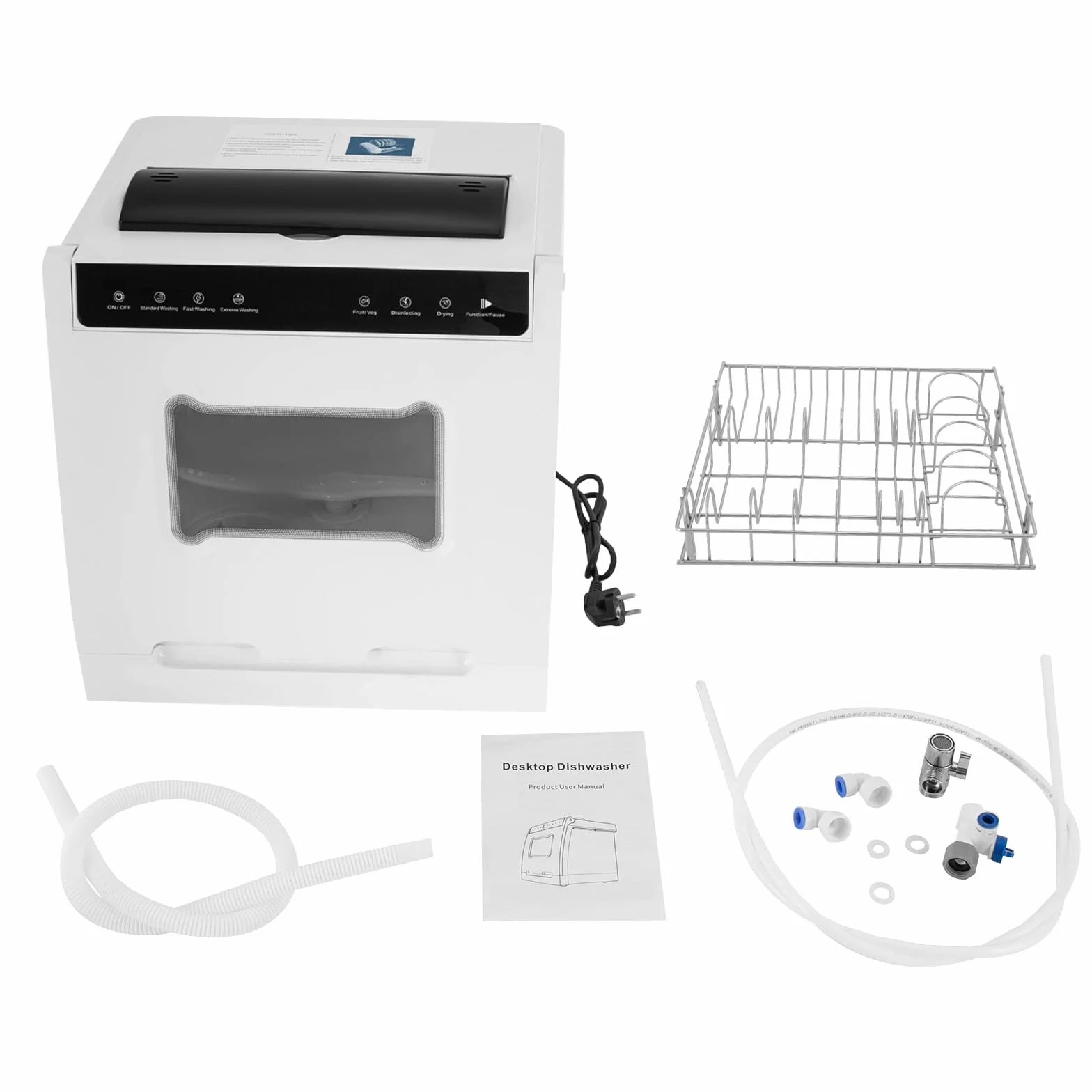 Lavavajillas portátil de encimera, lavavajillas de mesa con cuatro modos de lavado, lavado estándar, lavado rápido, lavado extremo y frutas y verduras,360° doble vaporización, mini