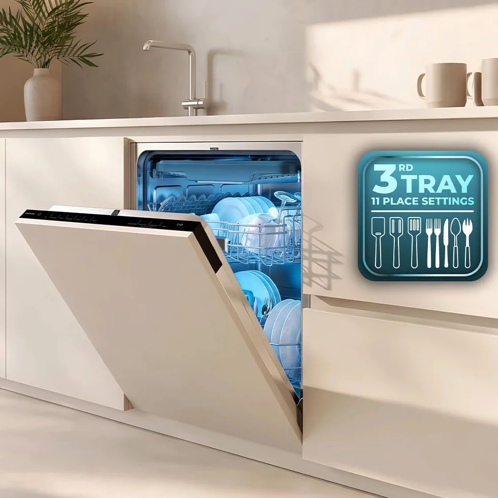 Cecotec Lavavajillas 45 cm Integrable Bolero Aguazero 45100 Full-BI Connected. 11 Cubiertos, 10 Programas, Inverter Plus Duo, Panel Táctil, WiFi, Smart Wash, O2Dry, Super Dry, FloorView Light