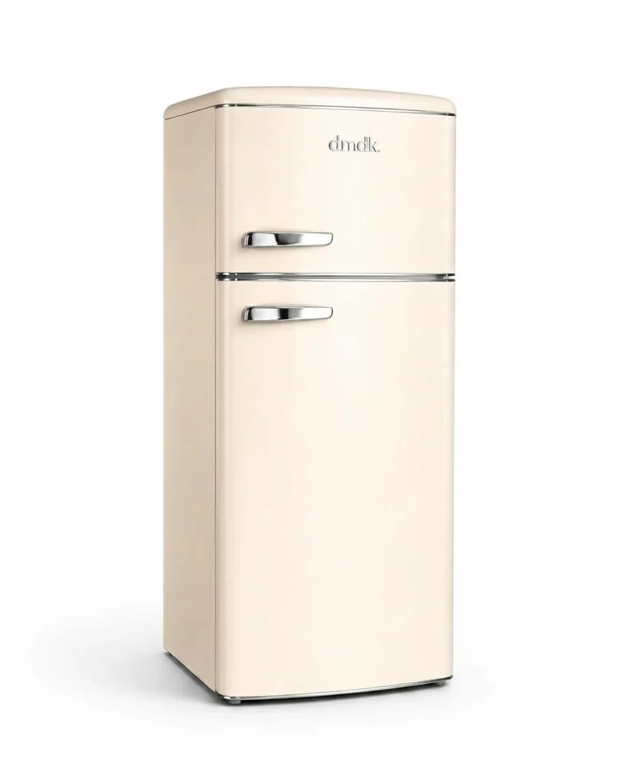 DMDK DKC2 Independiente Refrigerador/Congelador, 206 L Contenido neto, 4 estantes ajustables, bandeja grande para verduras, crema, clase energética E