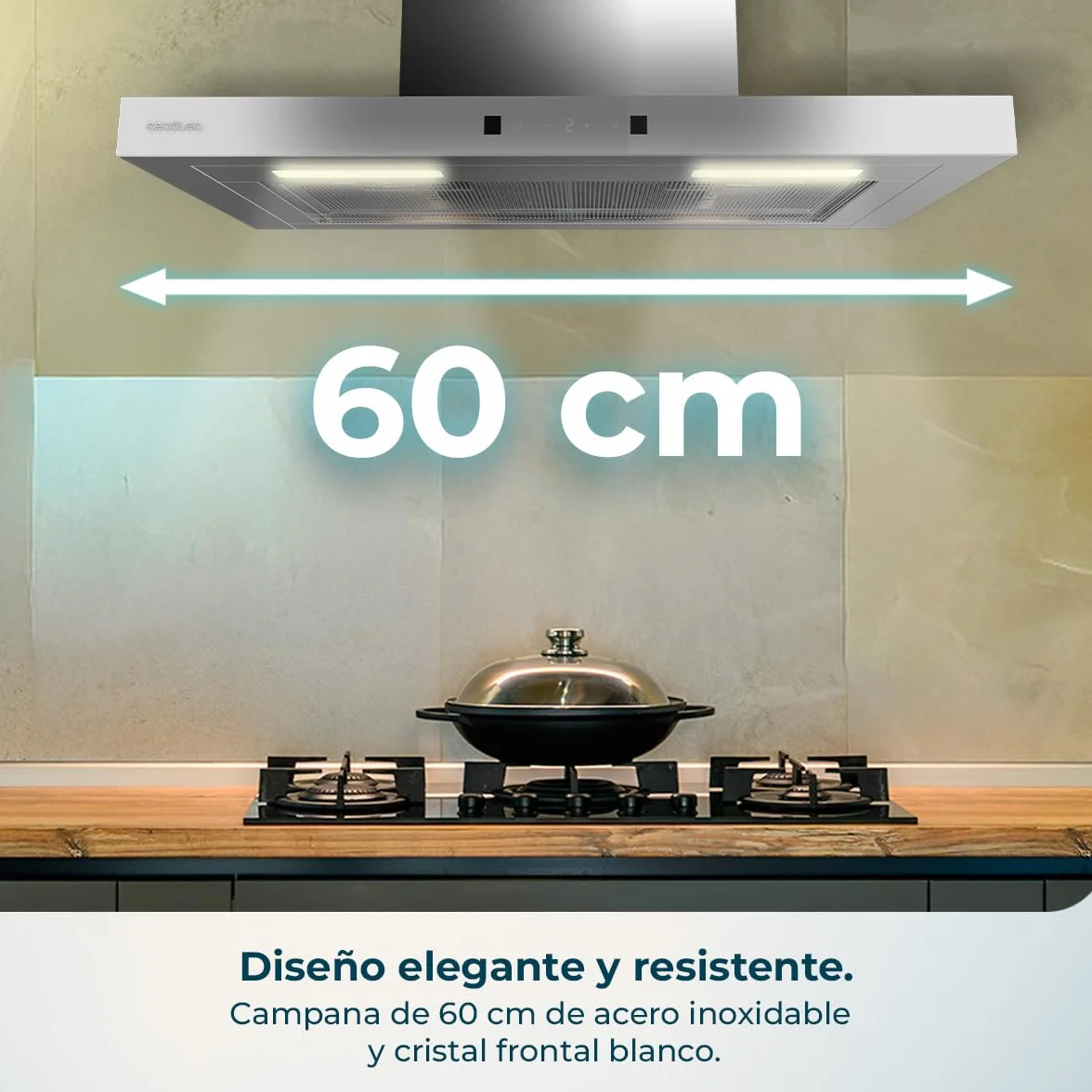 Cecotec Campana Extractora en forma de T Bolero Flux TT 604400 Inox A++, 60cm, 413,3m³/h de succión, Clase A++, Control Táctil Invisible, Hand Movement Control, Función Booster, Filtros Lavables
