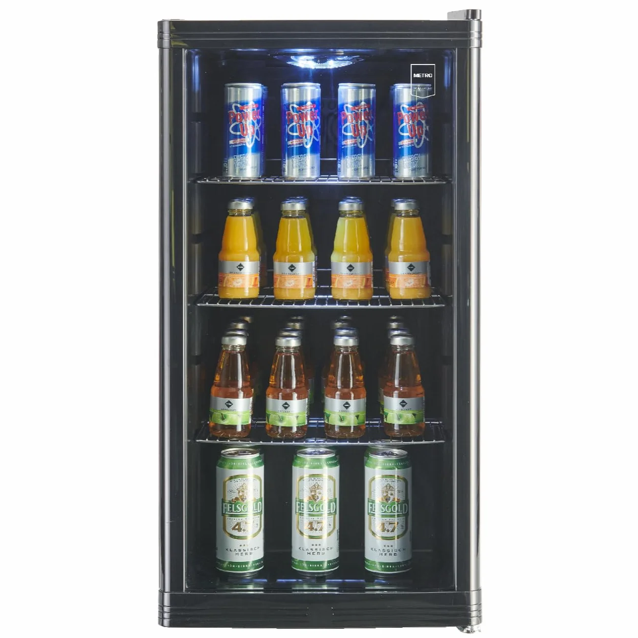 METRO Professional Mini Frigorífico GPC 1088, nevera pequeña con puerta de cristal, 88 L, negro, 1.052 kWh/24h, con estante ajustable para gastronomía, restaurant, tiendas