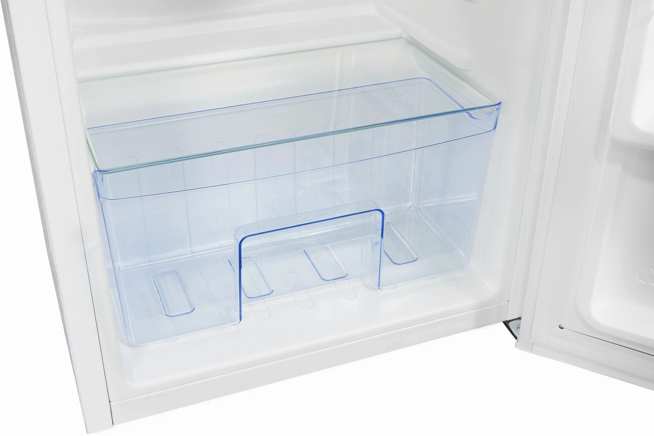 Exquisit® Frigorífico Table Top, 75L, Clase E, Color Blanco, Estantes de Cristal, Puerta Reversible, Tiradores Integrados, Cajón Verdulero, Consumo 84 kWh/año, Medidas 84,3x45x45.4 Cm.