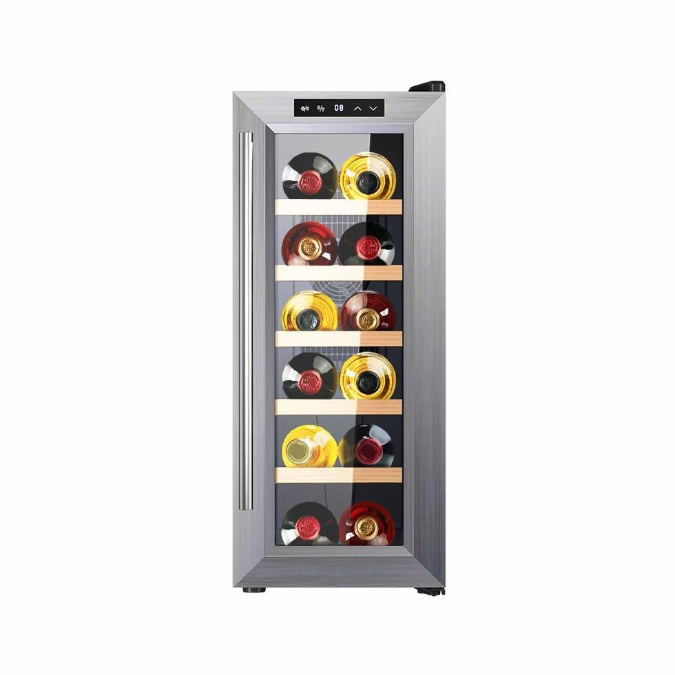 Cecotec Vinoteca 12 Botellas Bolero GrandSommelier 1270 CoolWood. Nevera para Vino, Enfriamiento Termoeléctrico, Temperatura regulable y Luz LED interior, Diseño en Madera e Inox