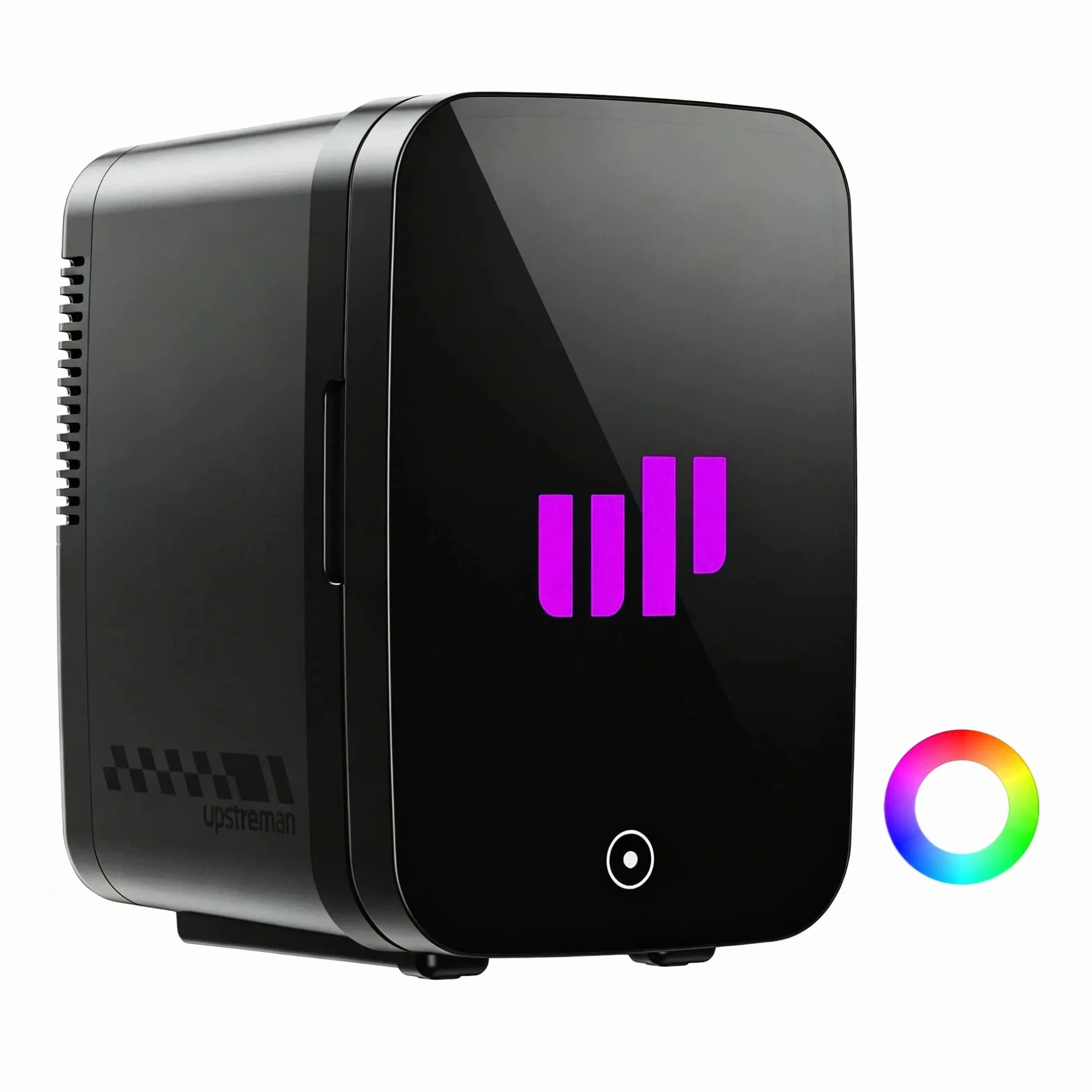 Upstreman Mini Nevera 4L/6 Latas, Mini Frigorifico LED de 7 Colores,Refrigeración & Calefacción, 12V/220V, Nevera Portatil para Gaming, Dormitorios Compartidos, Oficina, Coche, Negra, TR4-Up