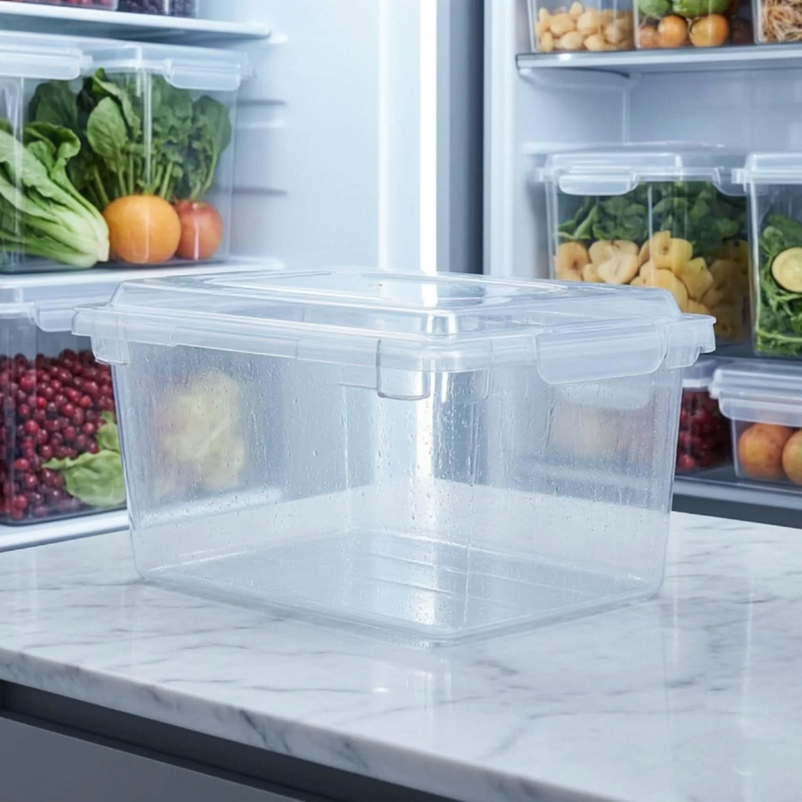 rockible Organizador Nevera con Tapa Engrosado Organizador Nevera Recipien con Tapa para Cocina, 65.5cm X 45.5cm X 16.5cm, 32L, Caja De Almacenamiento Rectangular Baja Grande