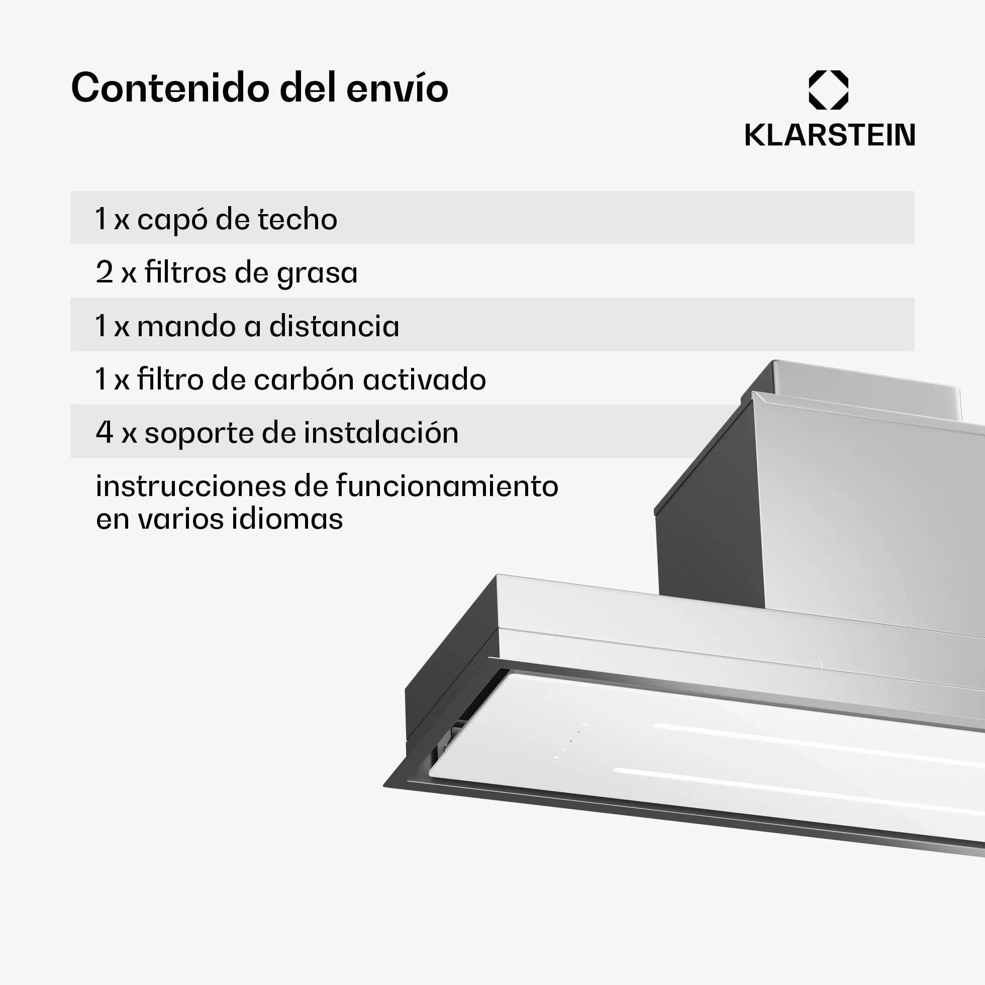 Klarstein Campana Extractora Isla, 410 m³/h, Filtro Aluminio Anti Grasa, Apto Lavavajillas