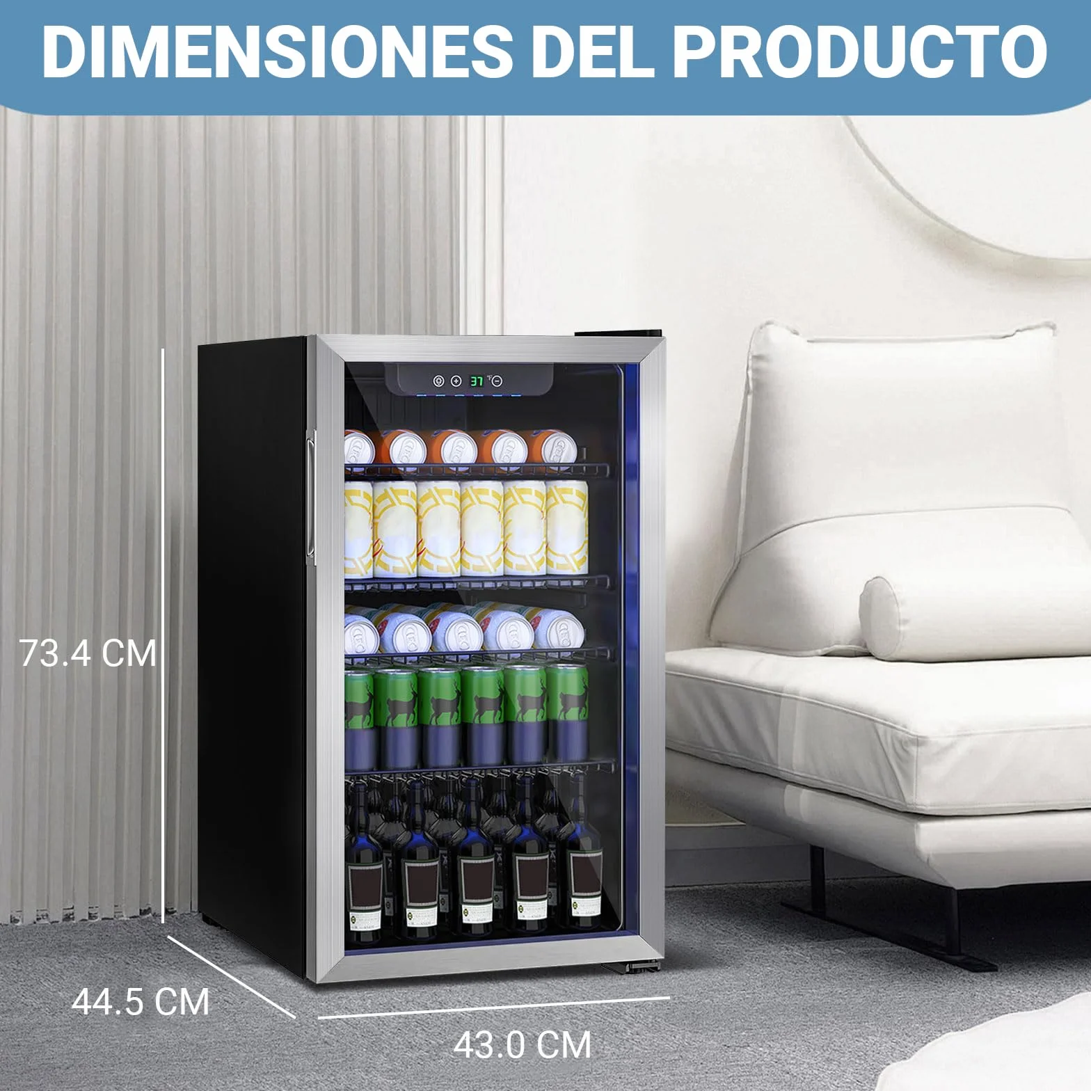 Mini refrigerador de 80L, refrigerador independiente para bebidas con capacidad para 115 latas puerta de transparante para, refrigerador pequeño con estantes ajustables (plateado)