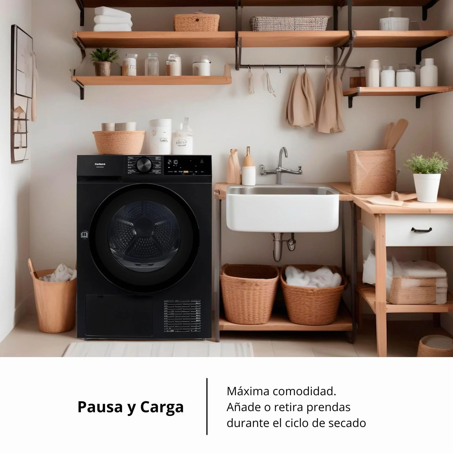 Corberó - Secadora Bomba de Calor Excellence | CSBCM850N | 8 kg | 84,5 x 60 x 59,5 cm | Motor Inverter | 5 Niveles de Secado | Purificación Luz UV | Tambor Inox | 65 dB | Negro | Clase C
