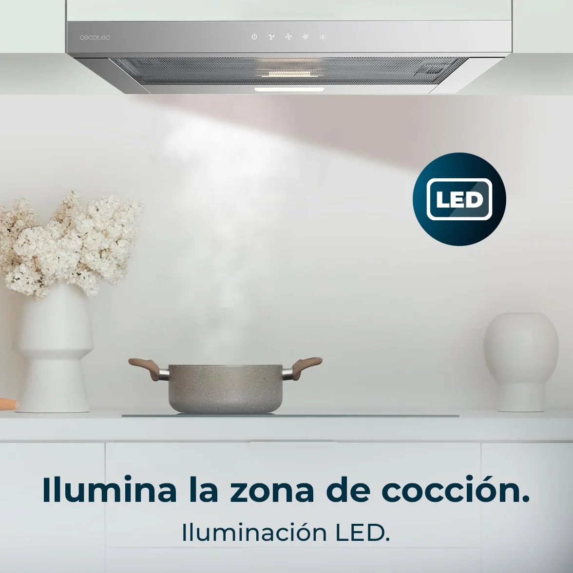 Cecotec Campana Extractora Telescópica 60cm Bolero Flux TLT 604000 Inox A+++, 415m³/h, Motor DC, Touch Control