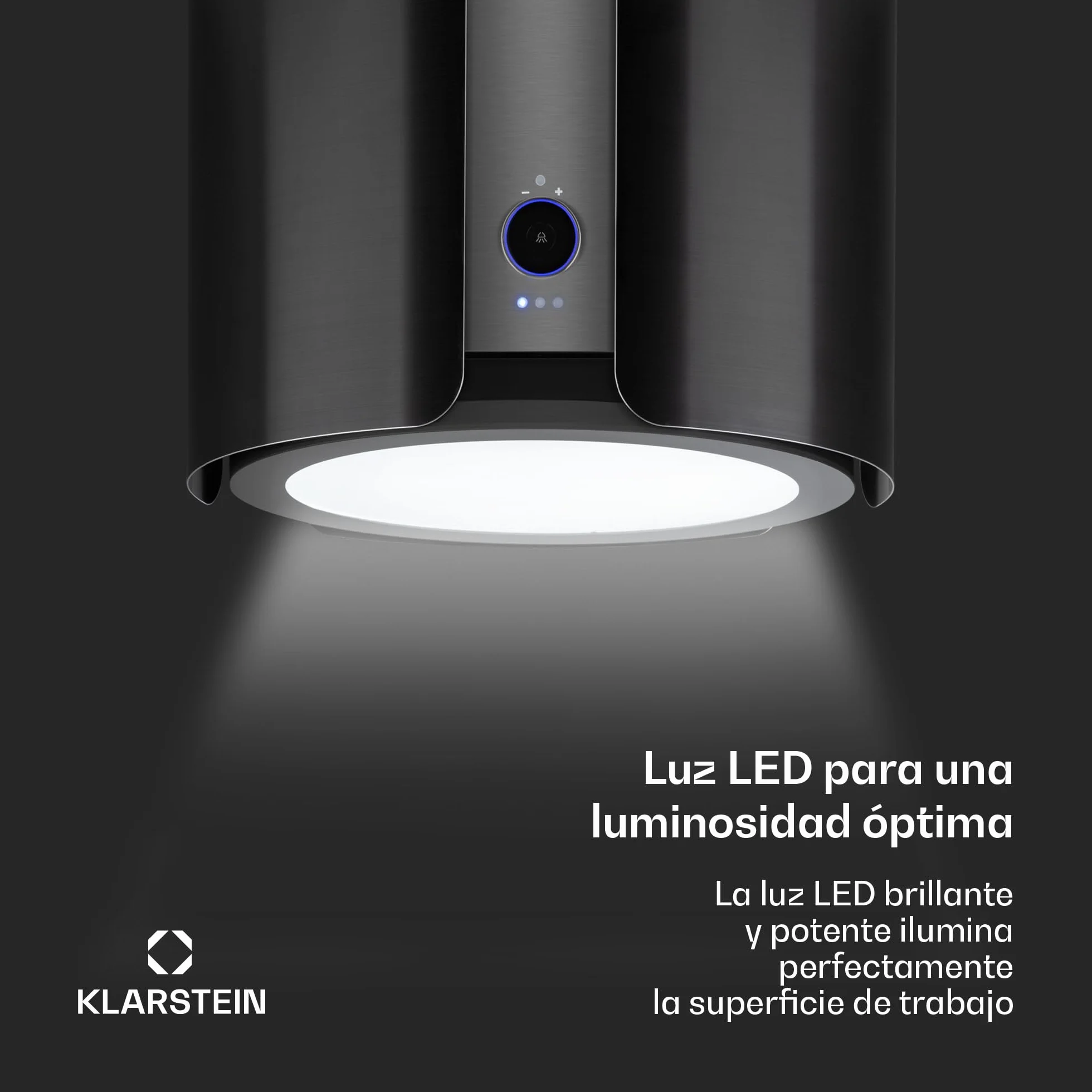 Klarstein Skyfall Smart – Extractor de humo tipo isla, campana aislada, control por aplicación móvil, 45 x 42 cm (ØxB), ventilación y extracción, 3 niveles, 402 m³/h iluminación LED, clase C, negro