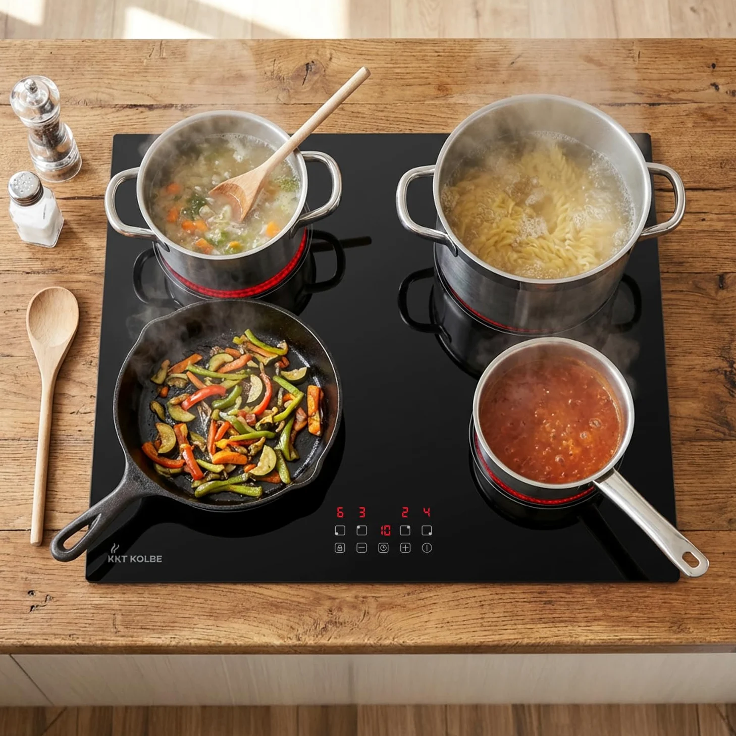 KKT KOLBE placa de cocina vitrocerámica independiente con espirales calefactoras 60 cm | 6 kW | 4 zonas | 9 niveles | sin marco | táctil | temporizador de apagado | seguro para niños | CH5900RL