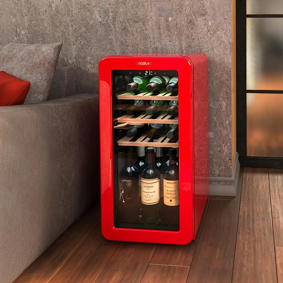 Cecotec Vinoteca 18 Botellas Retro Bolero Grandsommelier Origin 18 Hit Beige. Acabado En Beige Control Led, Temp. 5-20ºC, Compresor, NoFrost, Estantes Madera, Luz Interior, Ventilación