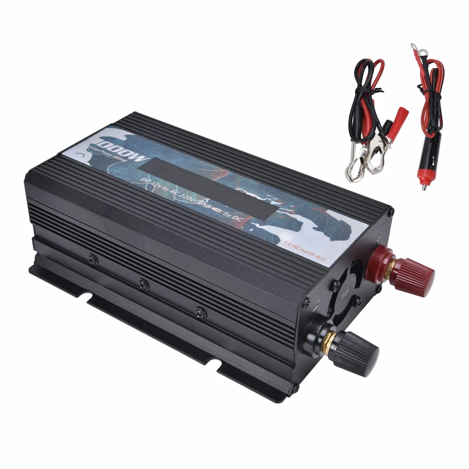 Inversor de Corriente Onda Sinusoidal Pura 300W 12V a 220V Convertidor Potencia Multifuncional para Hogar RV Camión Inversor Eléctrico Batería Energía Solar Inversor Portátil Negro