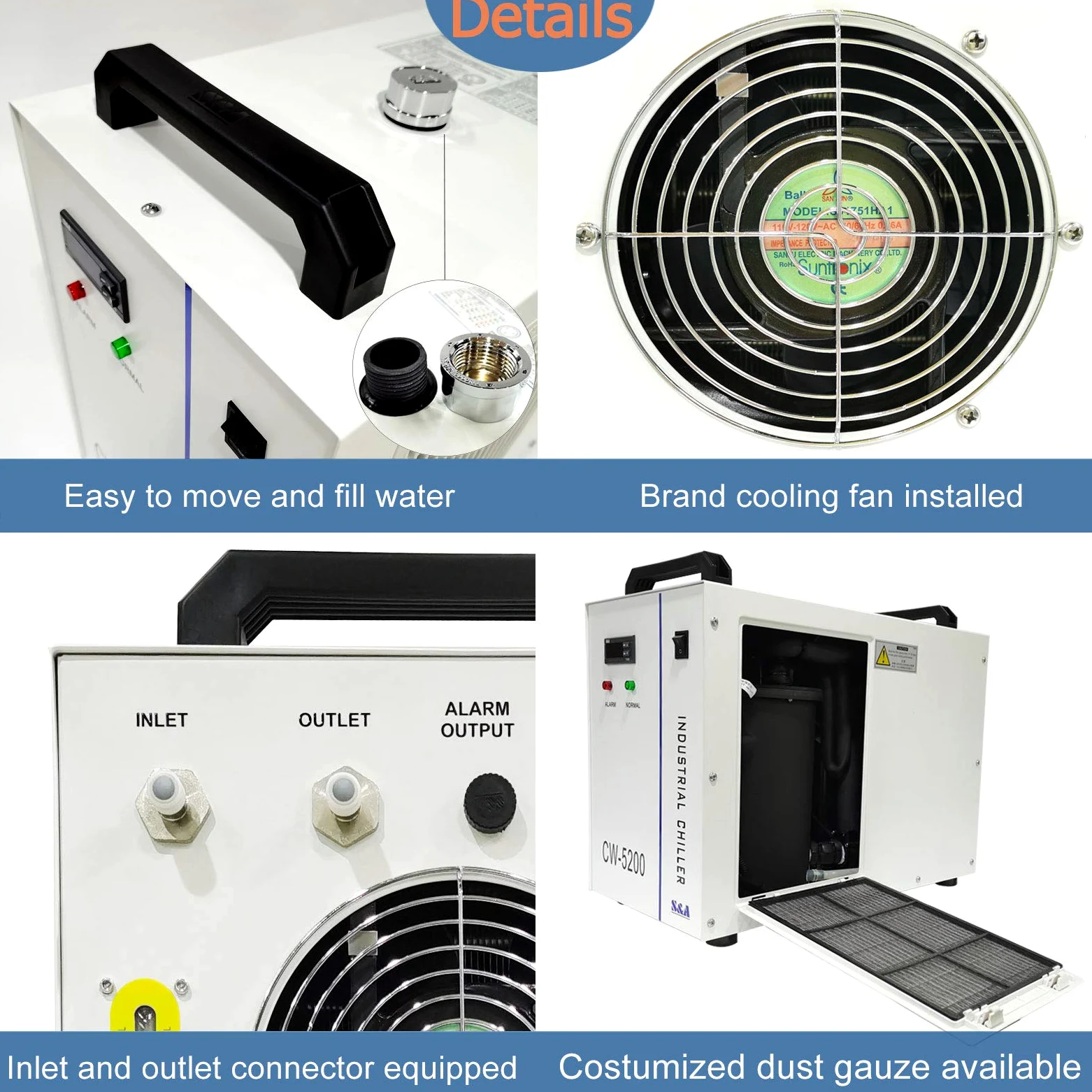 S&A Enfriador de agua original CW-5200 AG de 220 V para tubo de 100 W, 130 W, 150 W, 180 W
