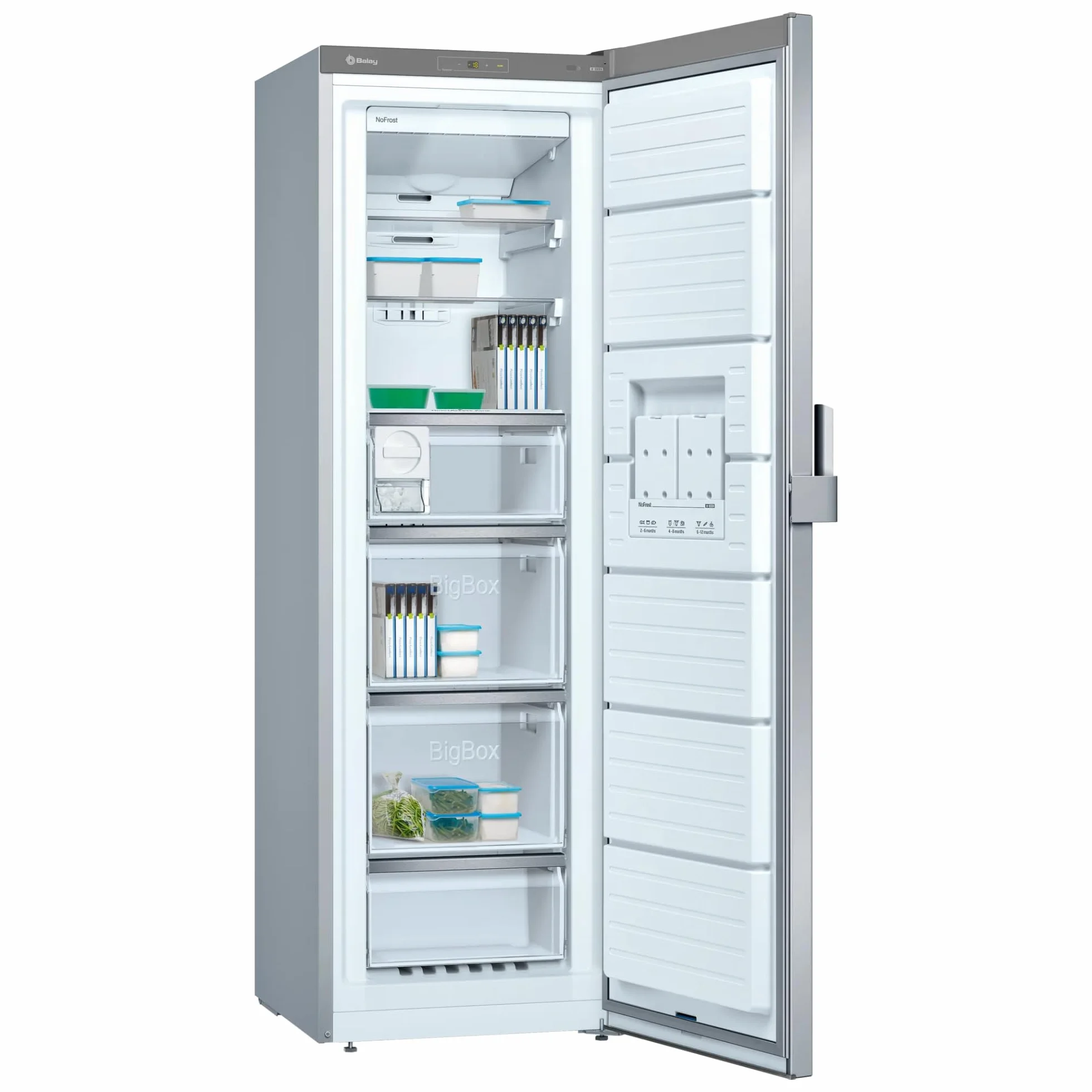 Balay - Congelador vertical, Libre Instalación, 60 cm. de ancho, 1 Puerta, NoFrost, Cubitera integrada, Acero, 3GFE568XE