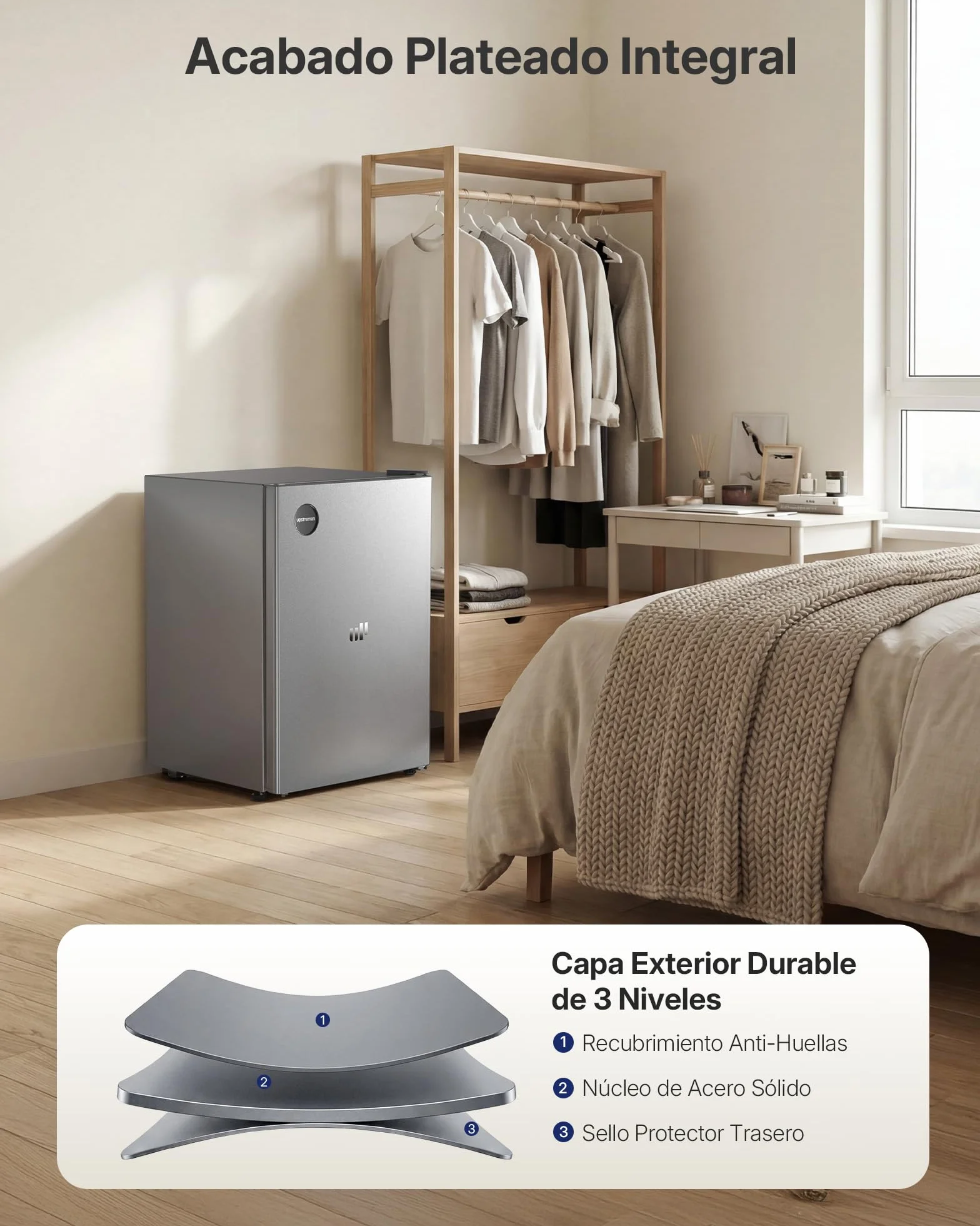 Upstreman 71L Frigorífico Sin Congelador, 1-10°C 7-niveles Regulación de Temperatura, LED-Beleuchtung, 40 dB Silencioso, Energéticamente Eficiente para Dormitorio, Oficina, Cocina, CR71- -Plata