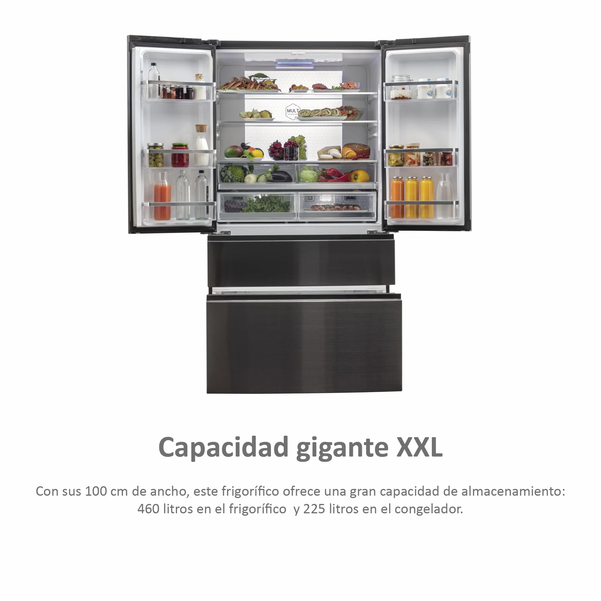 Haier FD 100 Series 7 HB26FSNAAA - Frigorífico, Puerta Francesa, Fabricación de Hielo Automática, Tecnología Antibacterias, Motor Inverter, Ancho 100cm, Capacidad XXL,Total No Frost, Titanium
