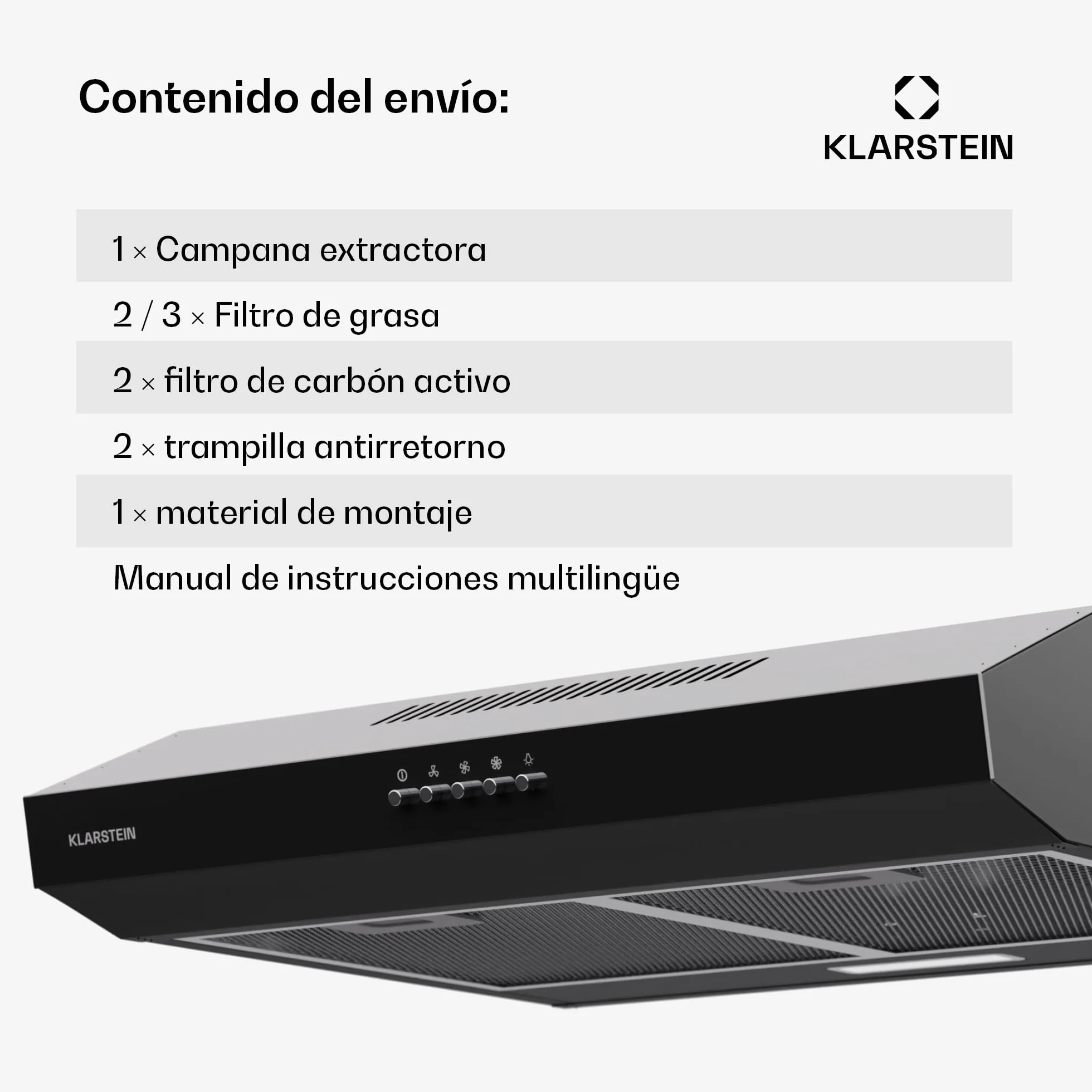 Klarstein campana extractora 60 cm 200 m³/h filtro aluminio apto lavavajillas