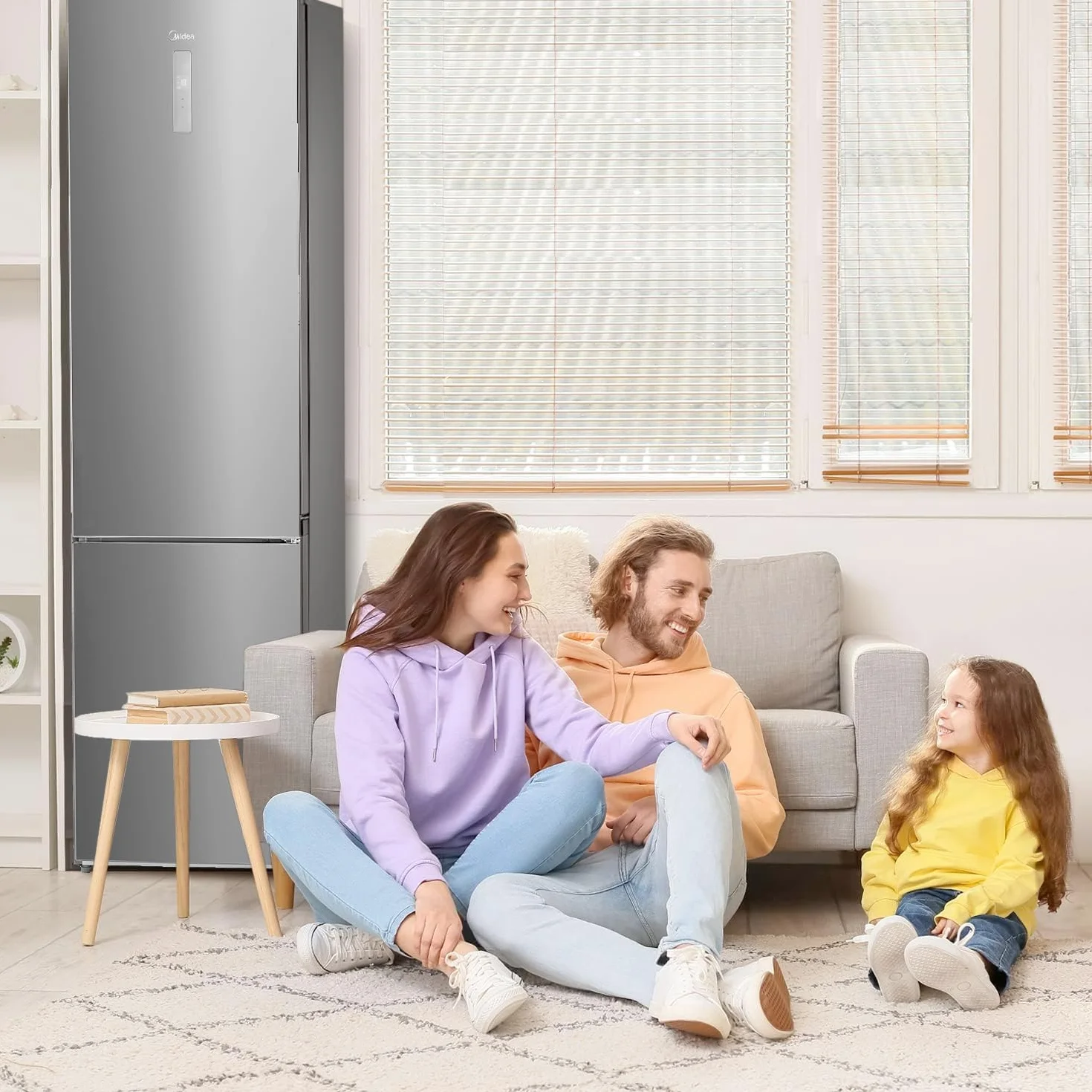 Midea Frigorífico Combi No Frost | 59,5 cm ancho x 201 alto cm | Inox | Nevera libre instalación 247 L + 83 L Congelador - Refrigerador de bajo consumo con congelador vertical