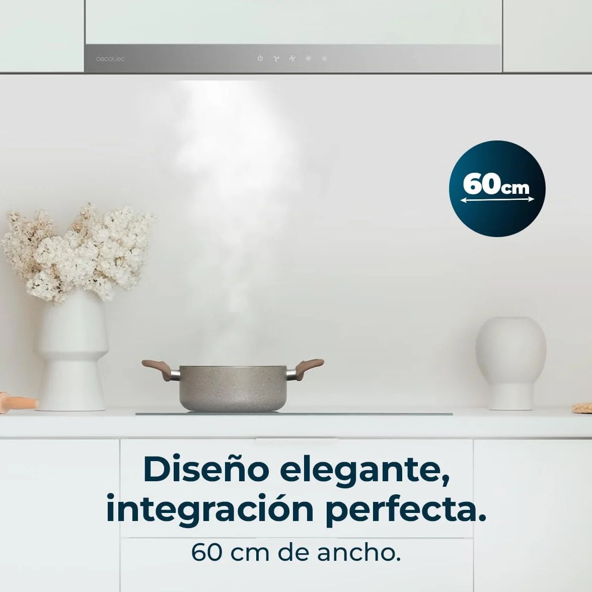 Cecotec Campana Extractora Telescópica 60cm Bolero Flux TLT 604000 Inox A+++, 415m³/h, Motor DC, Touch Control