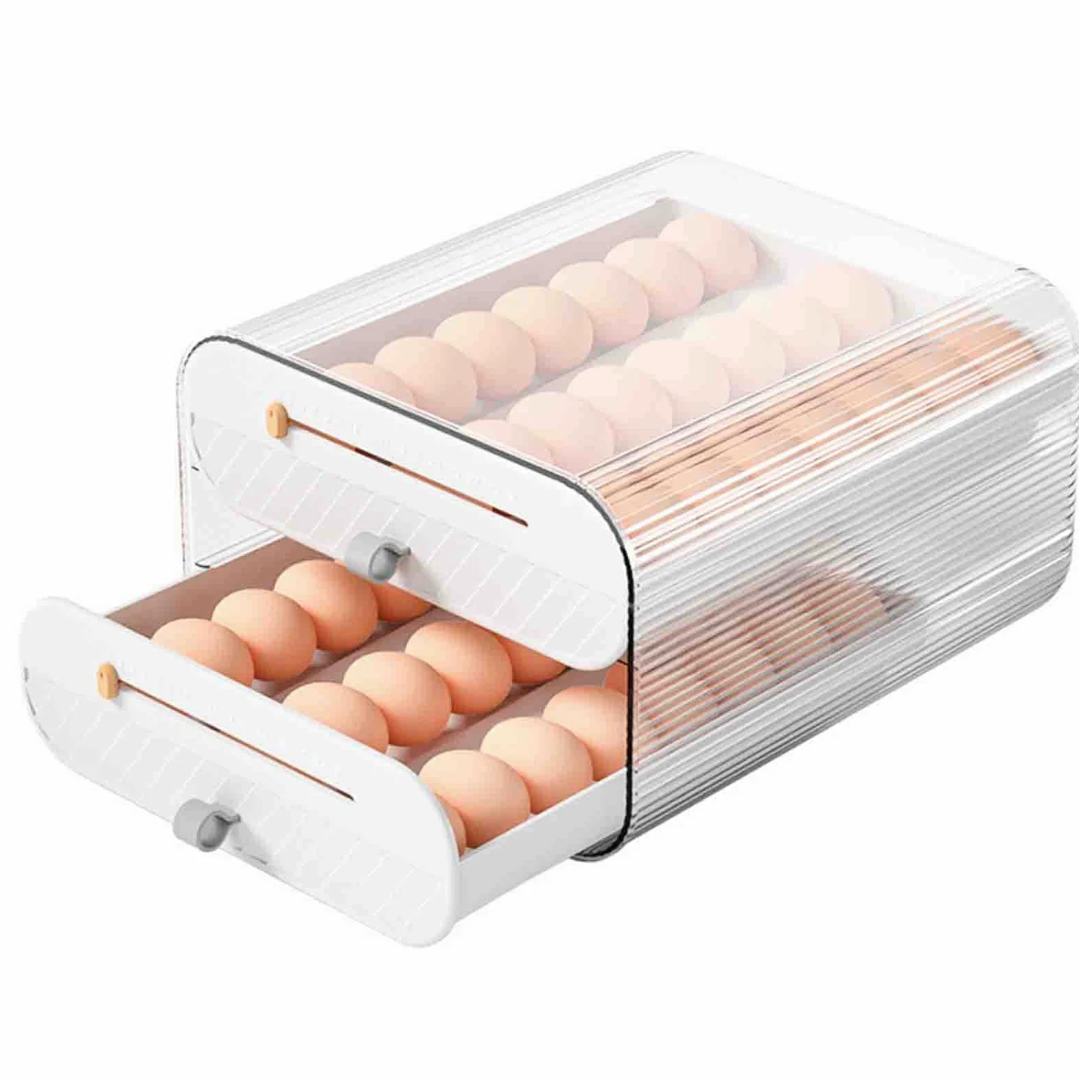 Contenedor de almacenamiento de huevos, cajón de 2 capas para refrigerador, bandeja de plástico apilable con capacidad para 36 huevos con asas, diseño deslizante