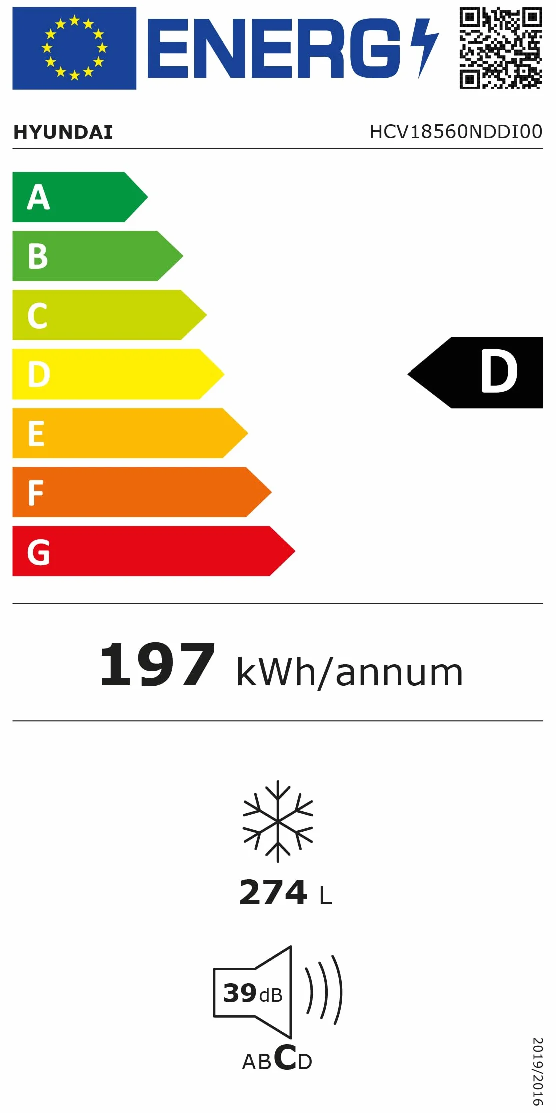 Hyundai Congelador Vertical Inox 274L HCV18560NDDI00 Puerta Reversible Eficiencia Energética Clase D