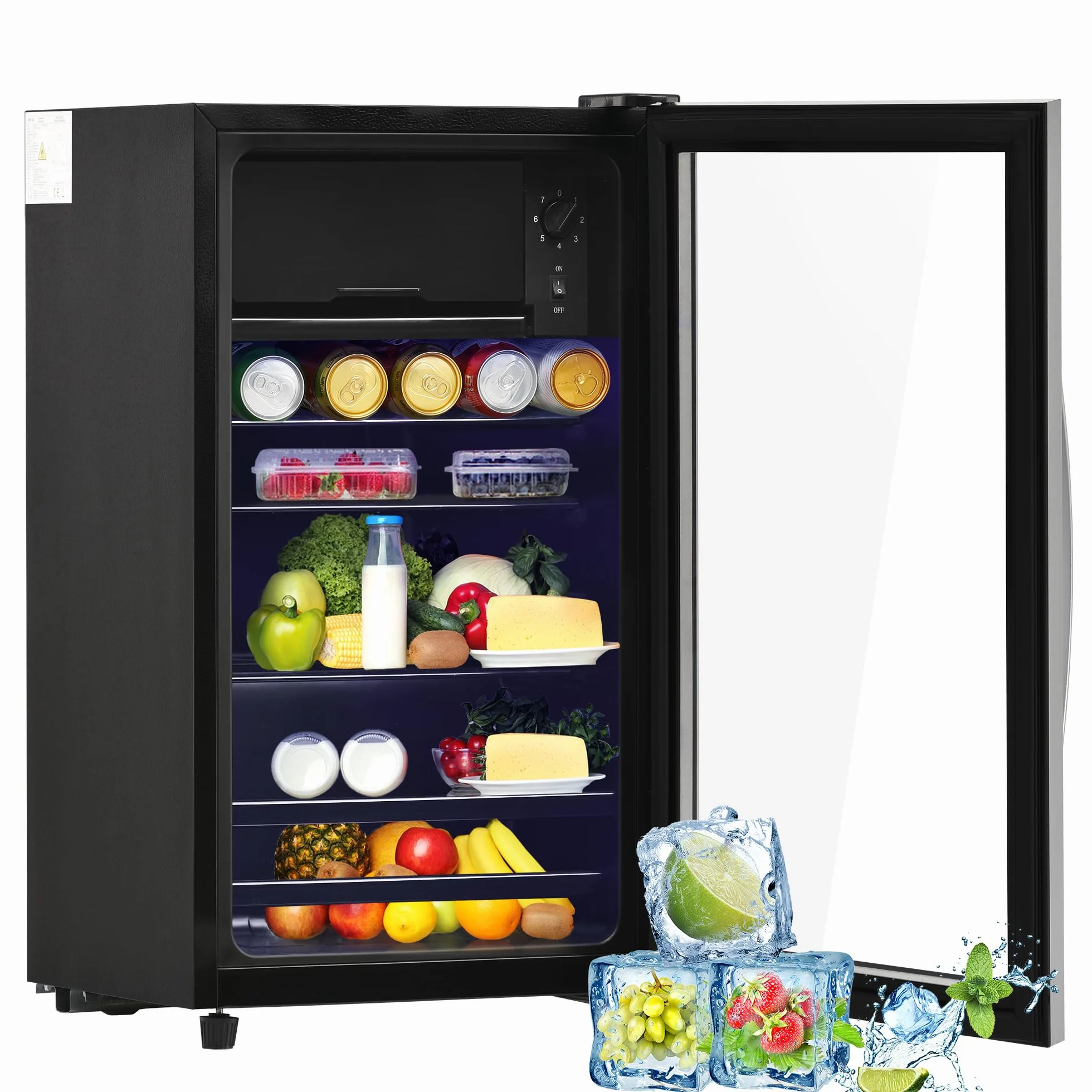 Merax Frigorífico Mini 76L, Freestanding Enfriador de bebidas con refrigerador de 70L + congelador de 6L, con iluminación interior LED y estantes ajustables, súper silencioso para restaurante bar
