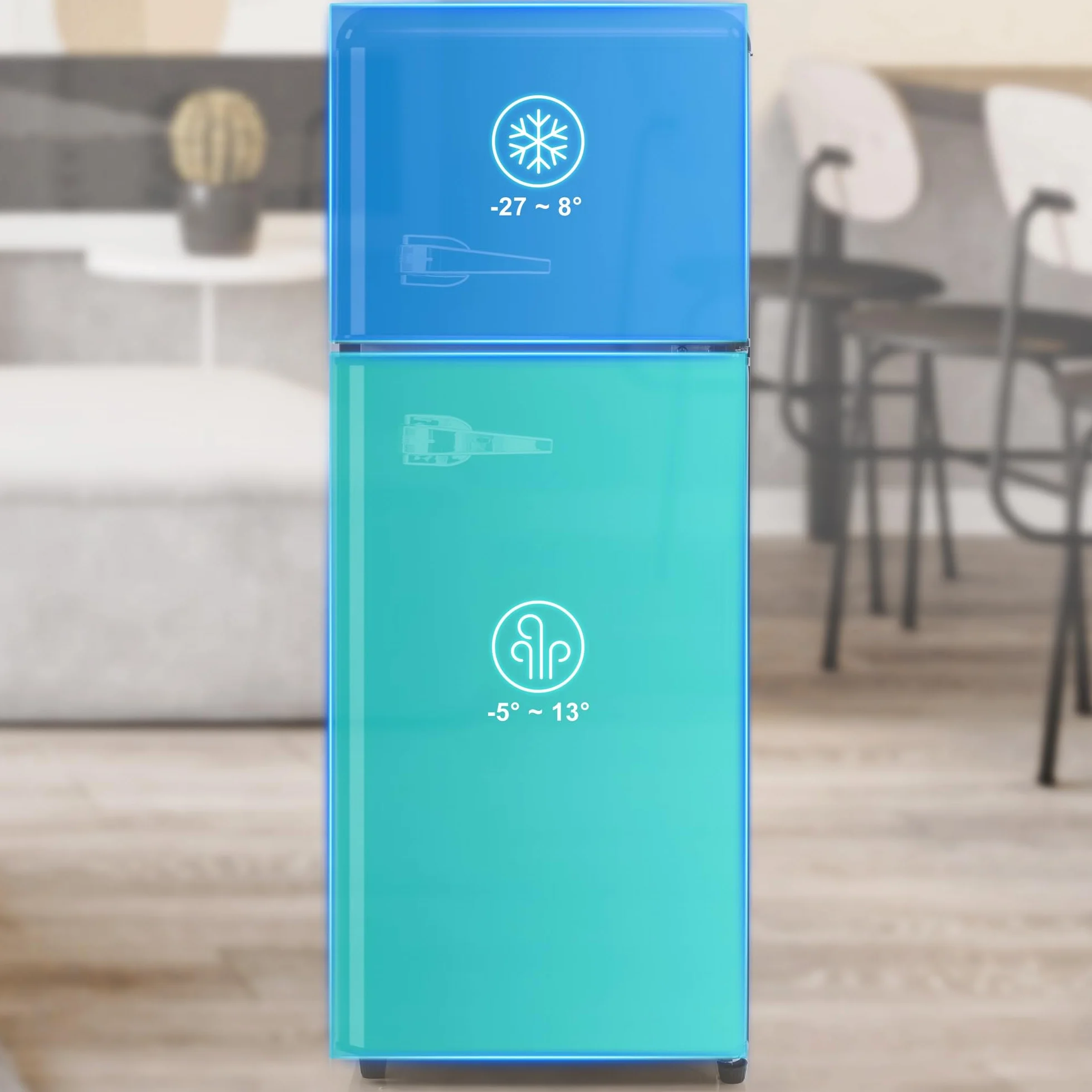 Frigorífico Mini 92L, Frigorifico Pequeño con Congelador (28L+64L), Frigorifico Combi con LED, 105,5x41x45,5 cm Frigorífico no Frost con 2 Estantes Ajustables, 116 kWh/año, -27°C∽13°C (Black)