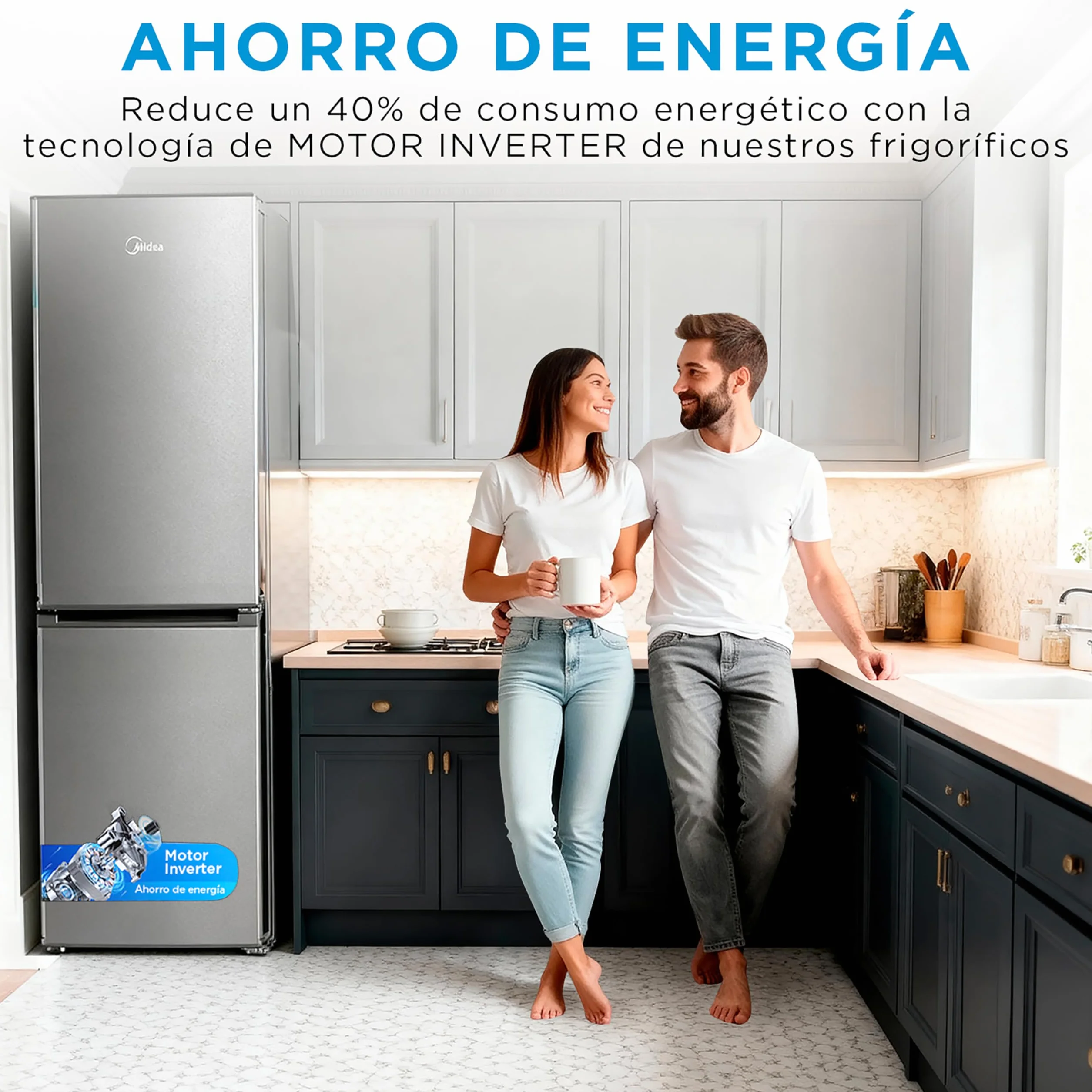 Midea Frigorifico Combi No Frost | 55 cm ancho x 180 cm | Inox | 270L de Capacidad - Nevera Libre Instalación con Congelador Vertical - Refrigerador de Bajo Consumo con Sistema Multi Air Flow