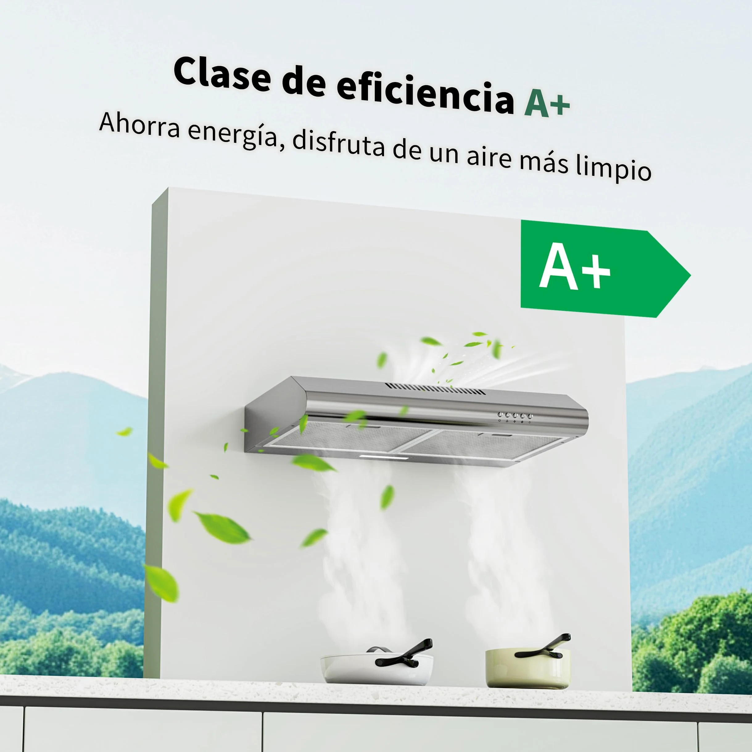 FIREGAS Campana Extractora 60 cm de Acero Inoxidable, 250 m³/h, Motor sin Escobillas, Clase A+, 3 Velocidades, LED 2 W, Extracción o Recirculación