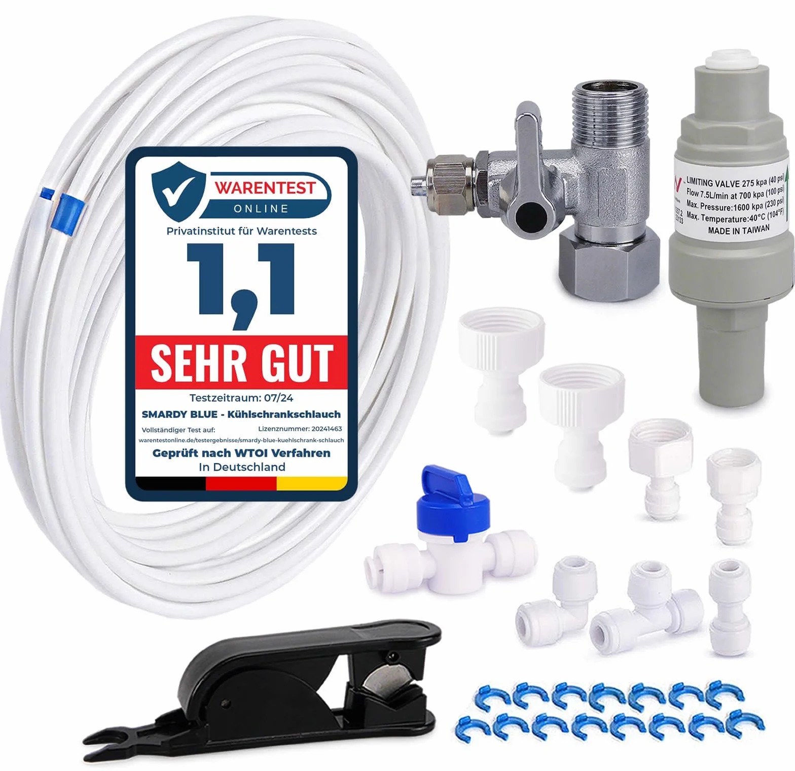 smardy ZO006 Kit de Conector Universal 15m Manguera de Suministro de Agua 1/4" para Refrigerador Americano