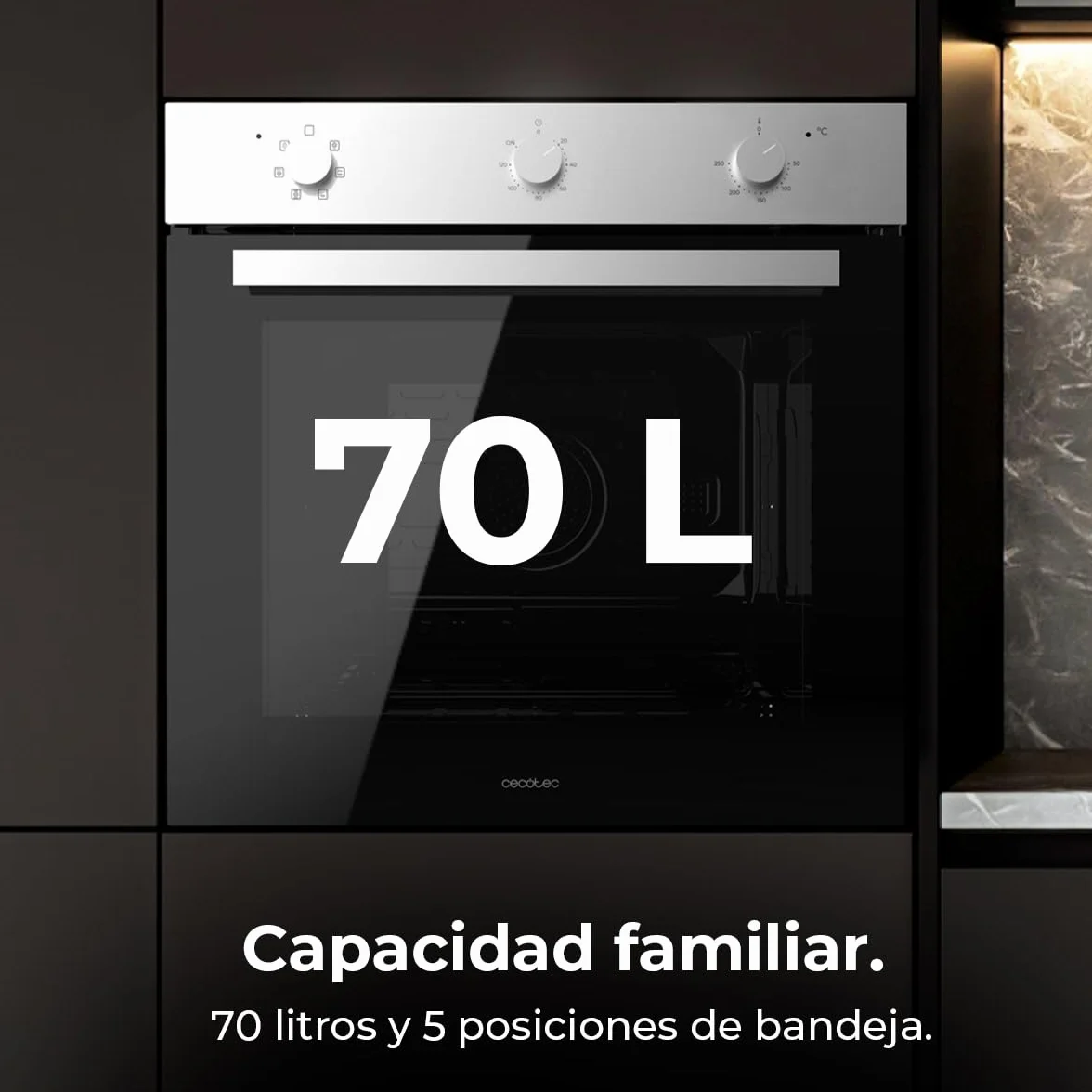 Cecotec Horno Integrable Multifunción 70L Bolero Hexa M236000 Inox Time. 2800W, 6 Funciones, Temporizador, Steam Base XXL, Steam Assist, Steam EasyClean, Cooling Fan, Modo Defrost, Eco, Convección