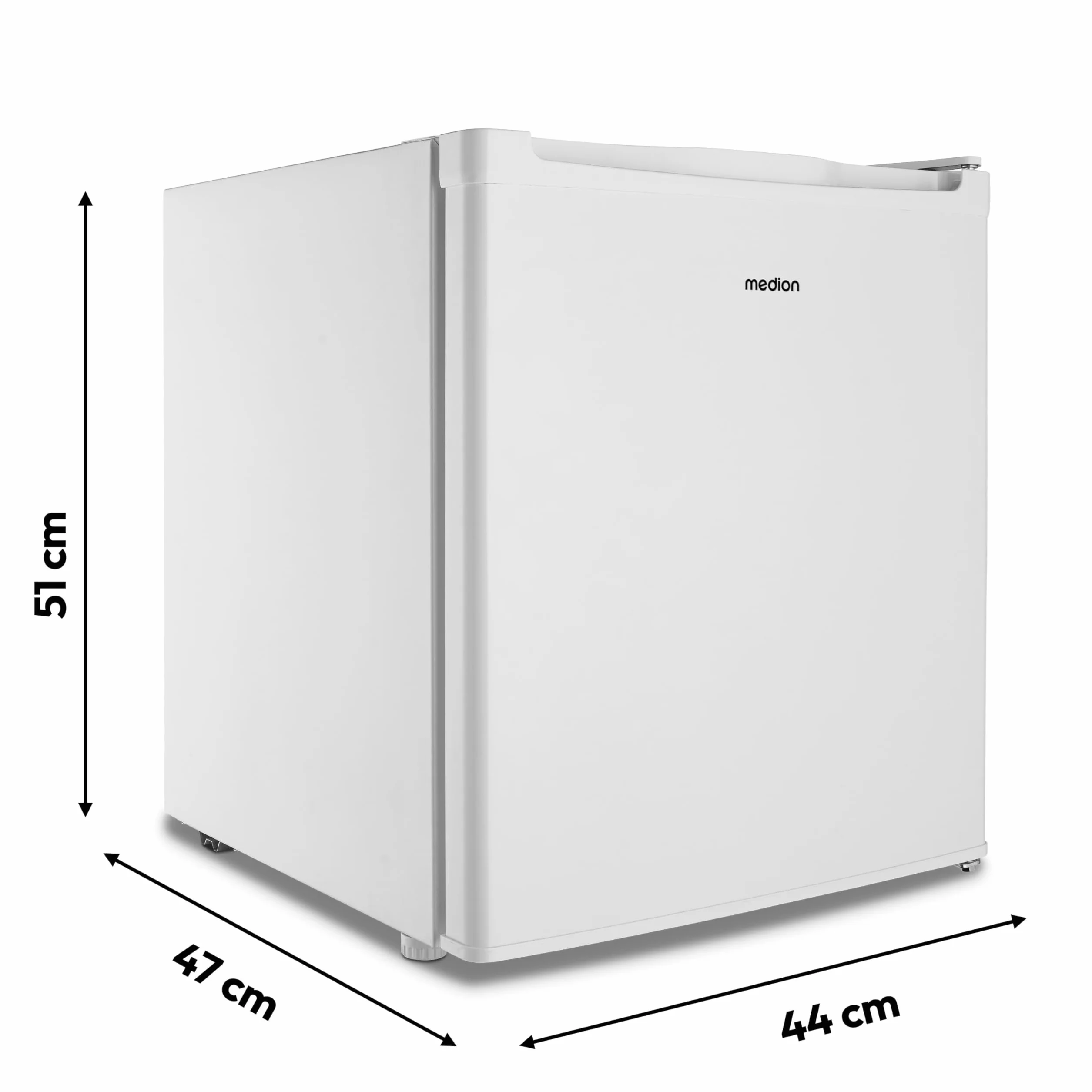 MEDION Minicongelador (33 litros de capacidad útil, 51 cm de altura, patas regulables en altura, asa empotrada, temperatura regulable manualmente, 4 estrellas, MD37675)