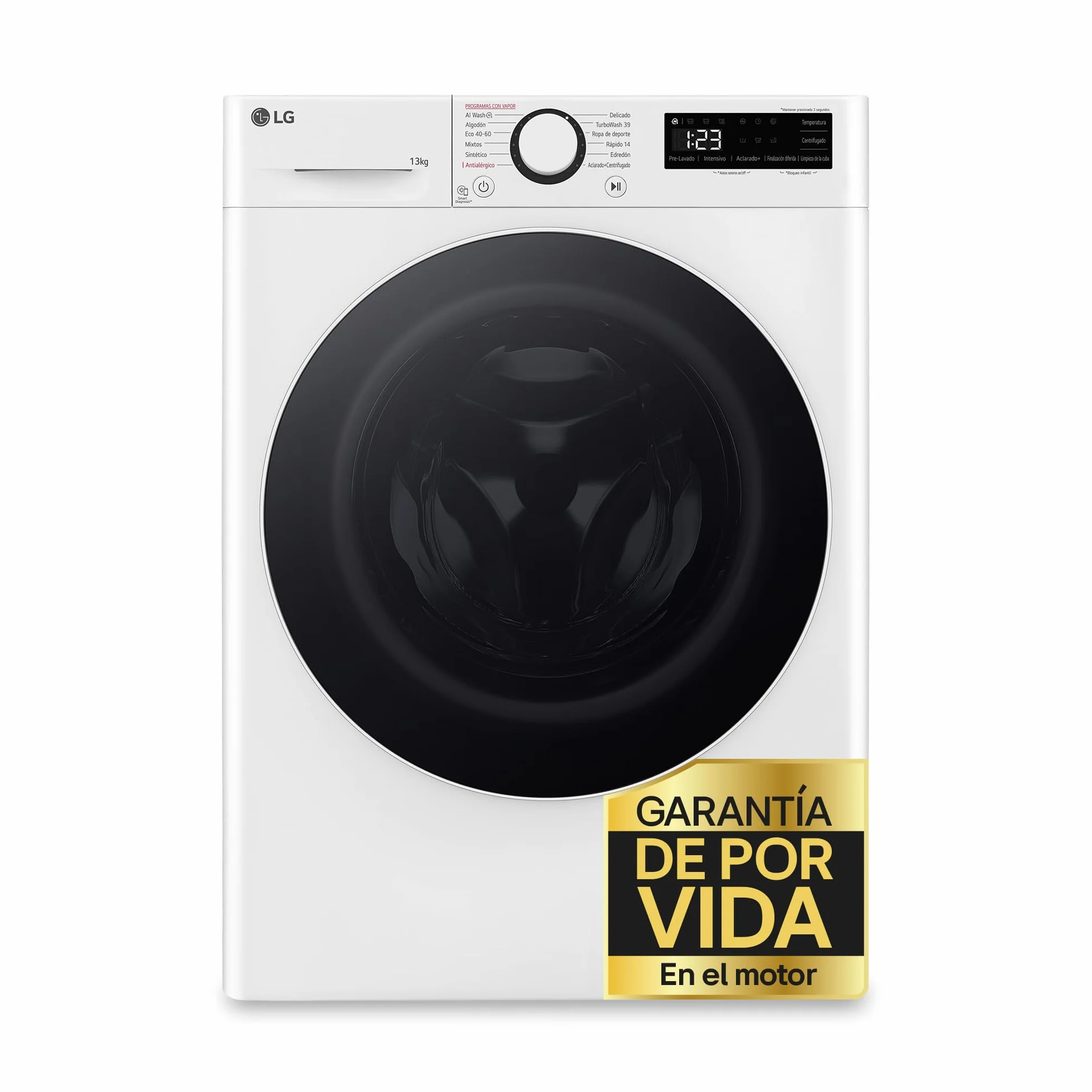 LG F4WR6013A0W - Lavadora Inteligente, 13kg, AI Direct Drive, 1400rpm, Carga Frontal, Clasificación A, TurboWash 360º, Vapor Steam, Serie 600, Blanco