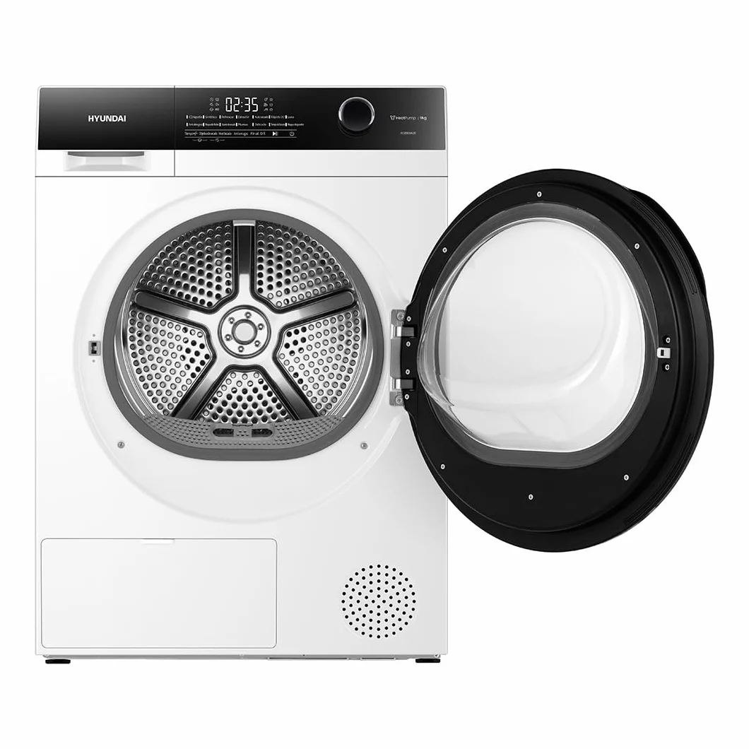Hyundai Secadora Bomba Calor 9 Kg, Carga Frontal, Blanco, HSB900A2D. 700W, 14 Programas, Función Antiarrugas, Función Antiarrugas, Tambor Waterdrop, Eficiencia Energética Clase A++
