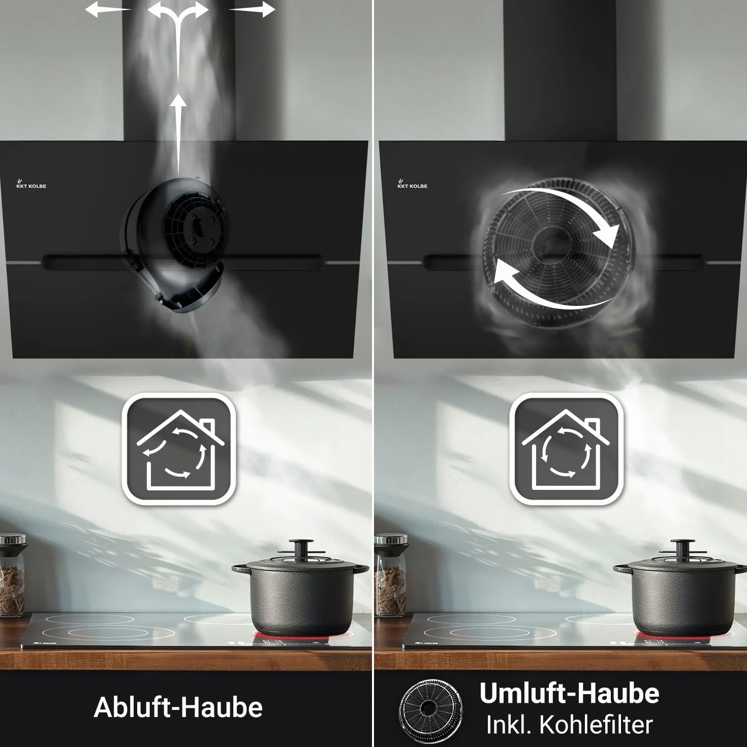 KKT KOLBE campana extractora de 60 cm | 782 m³/h Descarga de ingresos de urinación | Sin cabeza | Montado en pared | Vidrio negro | Smart WiFi App WLAN | Iluminación LED RGB | EC6005SM
