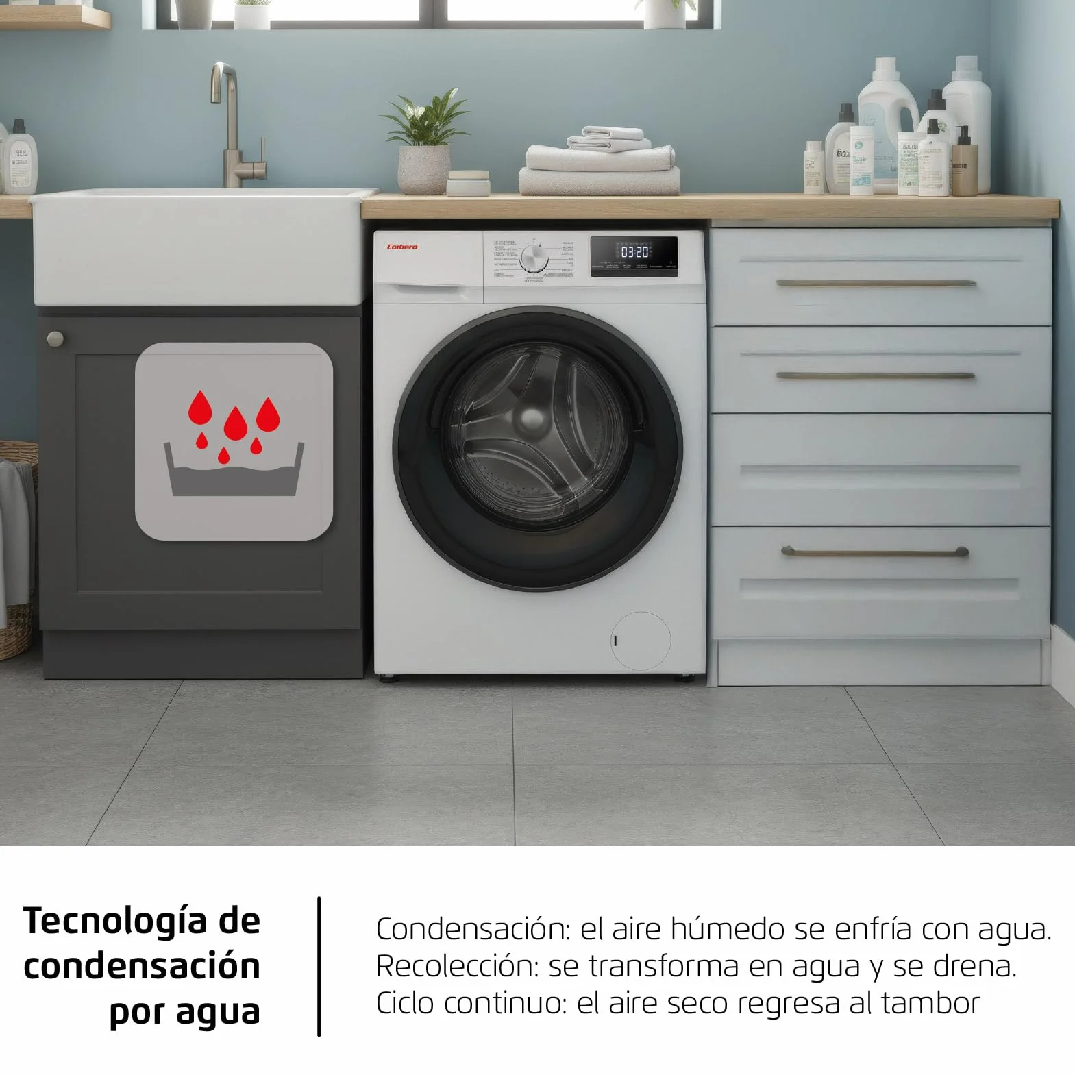 Corberó Lavadora Secadora Carga Frontal CLSH85VIN 8 kg 5 kg 1400 RPM Inverter Función Vapor Blanco