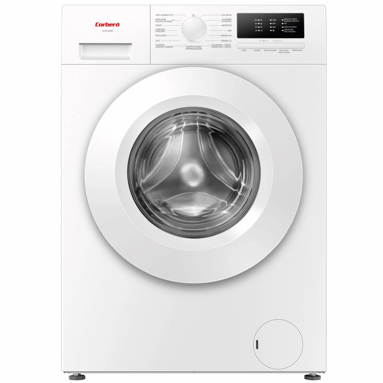 Corberó Lavadora Plus 6 kg 1000 rpm Motor Inverter 15 Programas Función Vapor Blanco