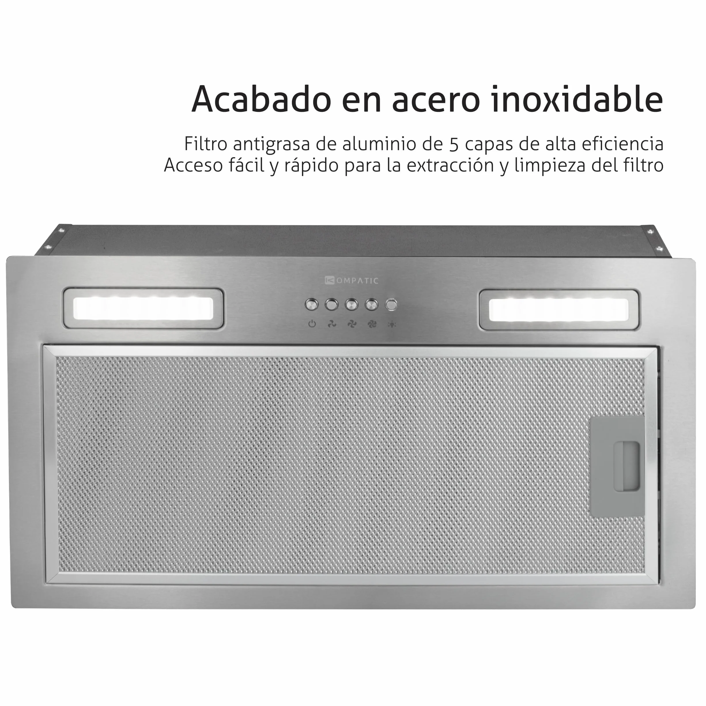 Lane 50 KLN50SI Campana Extractora Encastrable 50cm, A+++, 450 m³/h, Con Filtro de Carbón KCF4, Temporizador, Control electrónico, Iluminación LED, 3 velocidades + boost, Acero Inoxidable