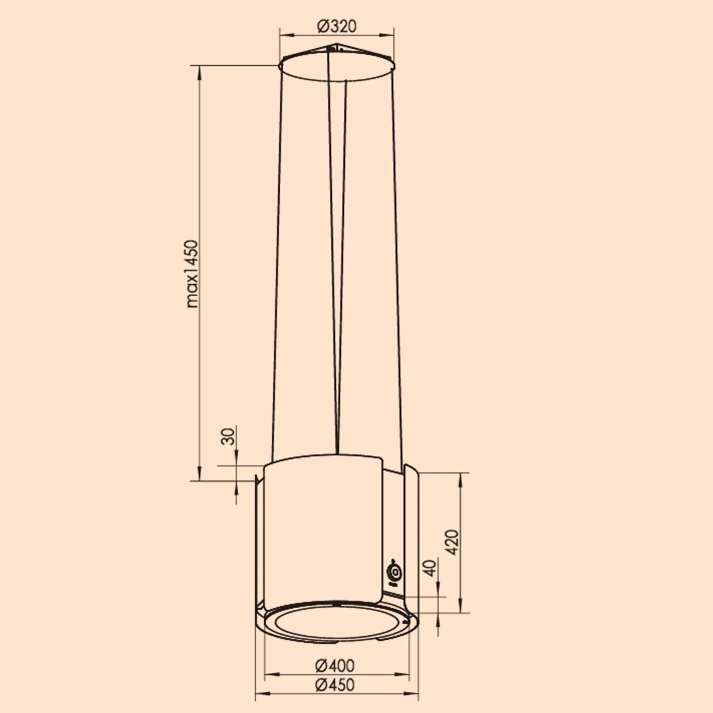 Klarstein Skyfall Smart – Extractor de humo tipo isla, campana aislada, control por aplicación móvil, 45 x 42 cm (ØxB), ventilación y extracción, 3 niveles, 402 m³/h iluminación LED, clase C, negro