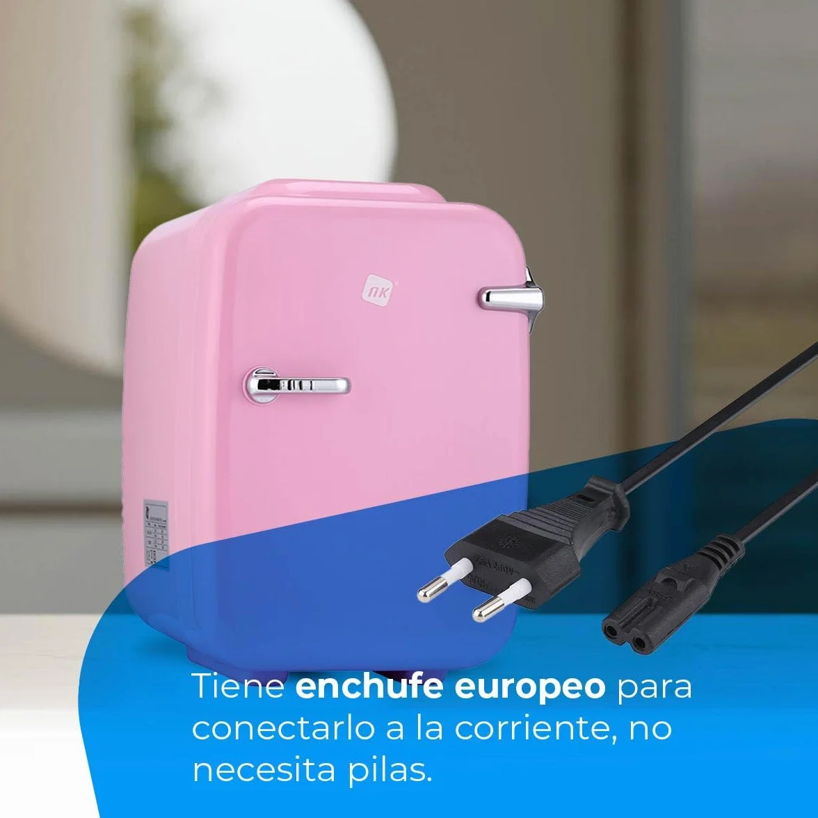 NK Mini Nevera Portátil, 4 Litros de Capacidad, Funcionamiento 12V-220V, Función Enfriamiento y Calentamiento, Para Cosméticos y Refrescos, Rosa