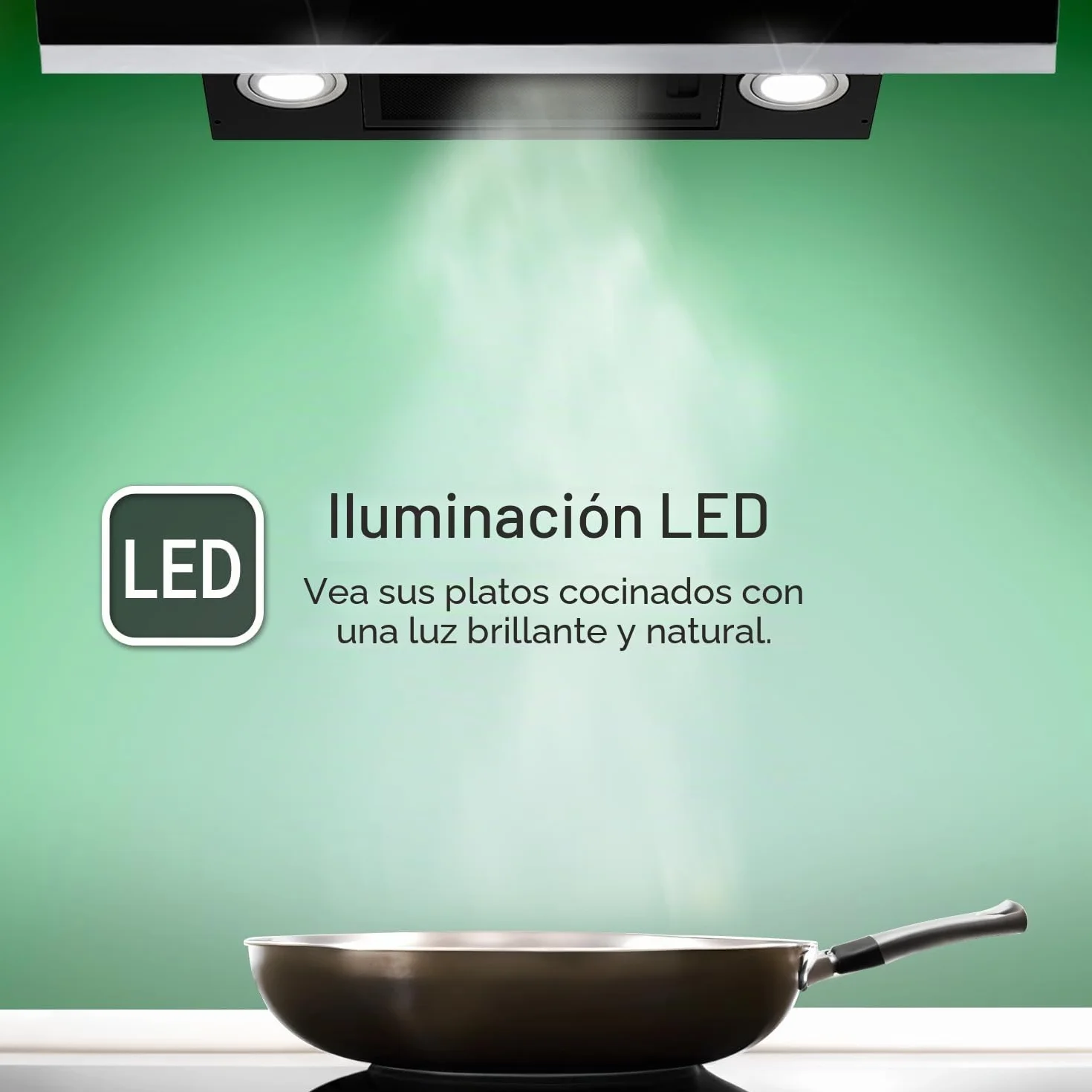 Campana Extractora 80 cm | Campana de Pared Inclinada | acero inoxidable | vidrio negro | apagado automático | Funcionamiento táctil | HERMES8005S