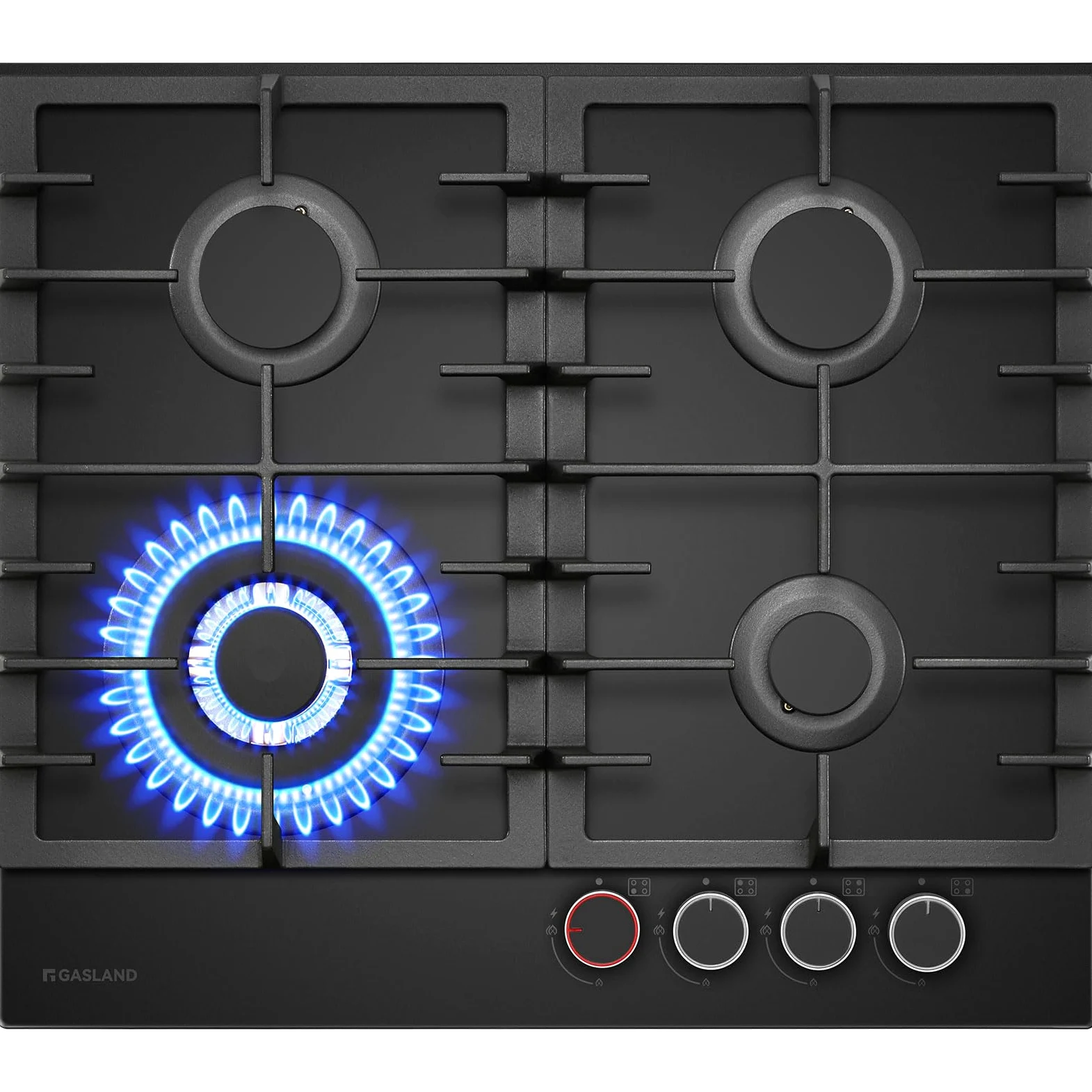 GASLAND PRO GH2604BG1FC - Placa de cocción con 4 luces de cristal, mesa de cocción con botones iluminados, 60 cm con quemadores de latón, compatible con Butano, 8000 W